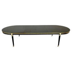 Retro Louis XVI, Hollywood Regency, Large Dining Table, Black Lacquer, Bronze Mounts