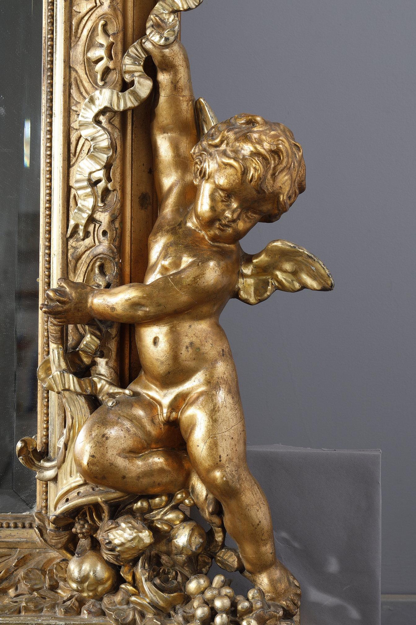 Monumental Louis XVI mirror, from the Napoleon III period For Sale 11