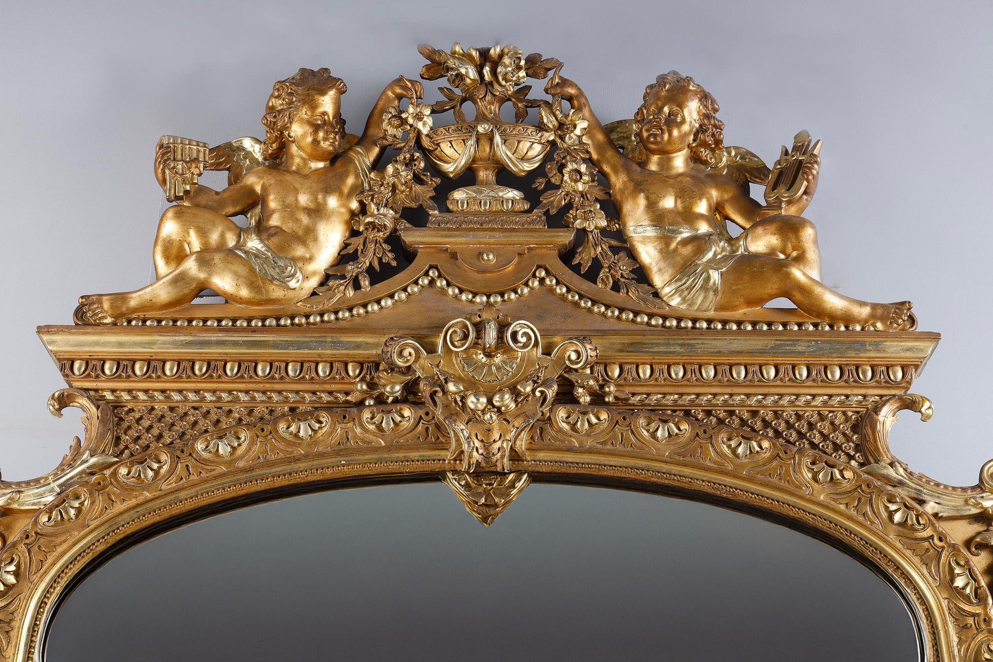 Monumental Louis XVI mirror, from the Napoleon III period In Good Condition For Sale In Paris, FR
