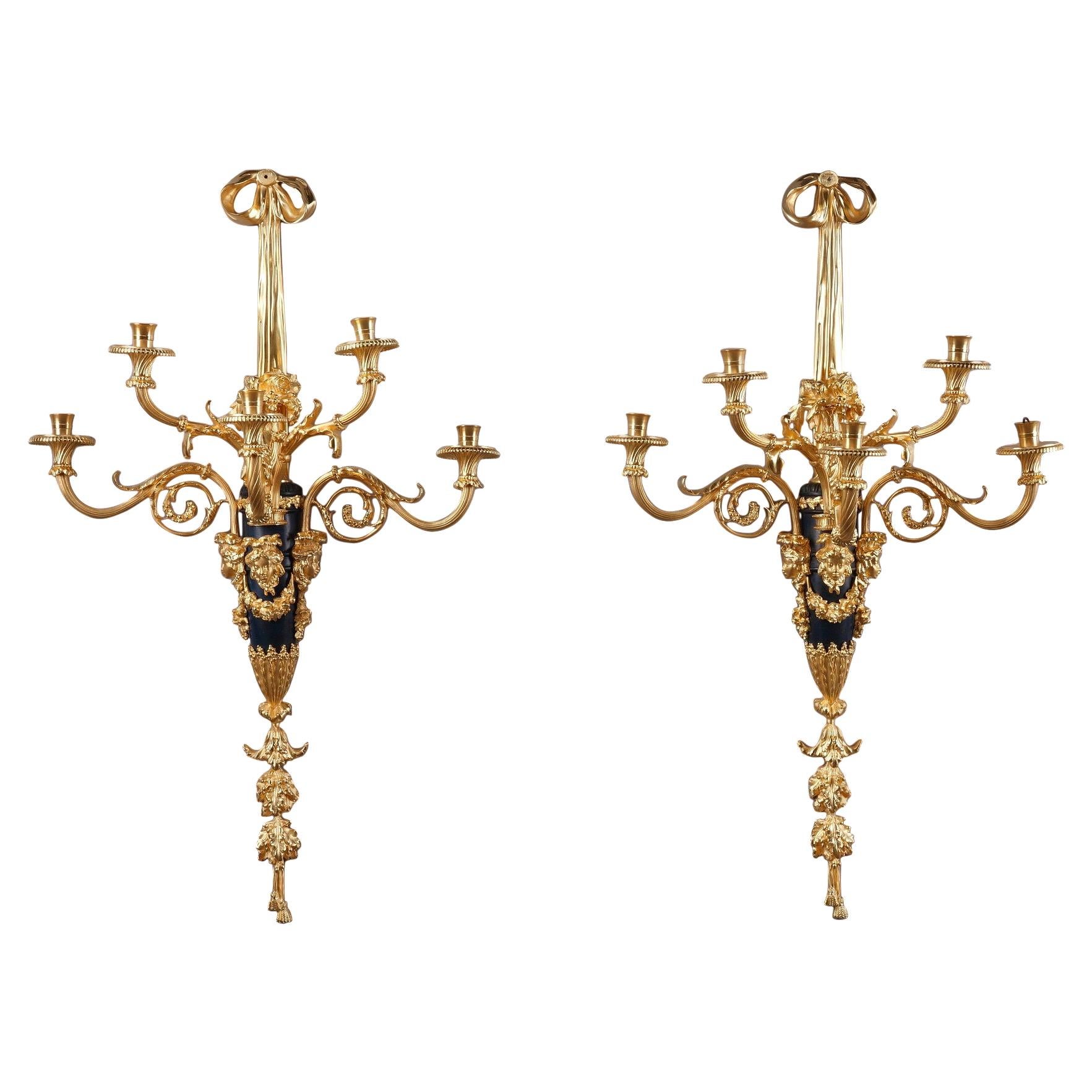 Monumental Louis XVI Style Wall Sconces after Thomire For Sale