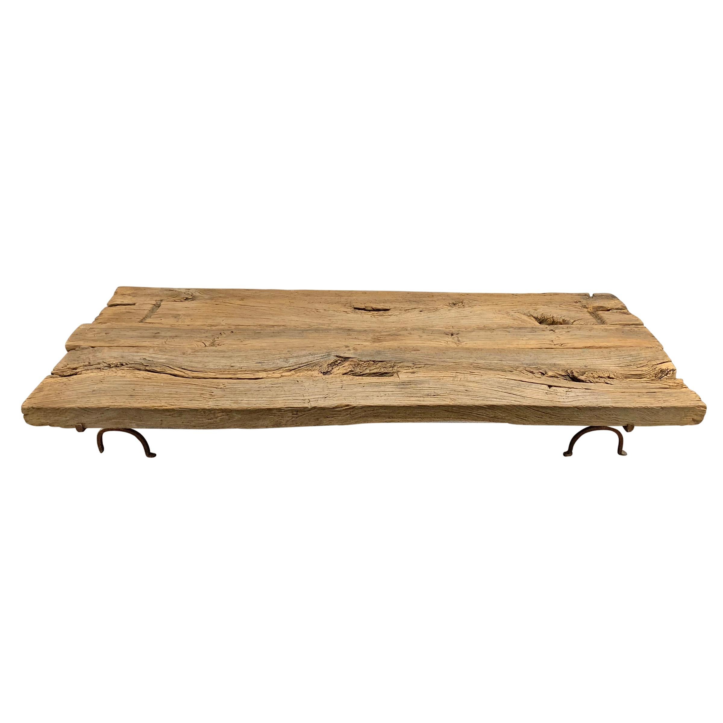 Rustic Monumental Low Table Made from Ancient Timbers