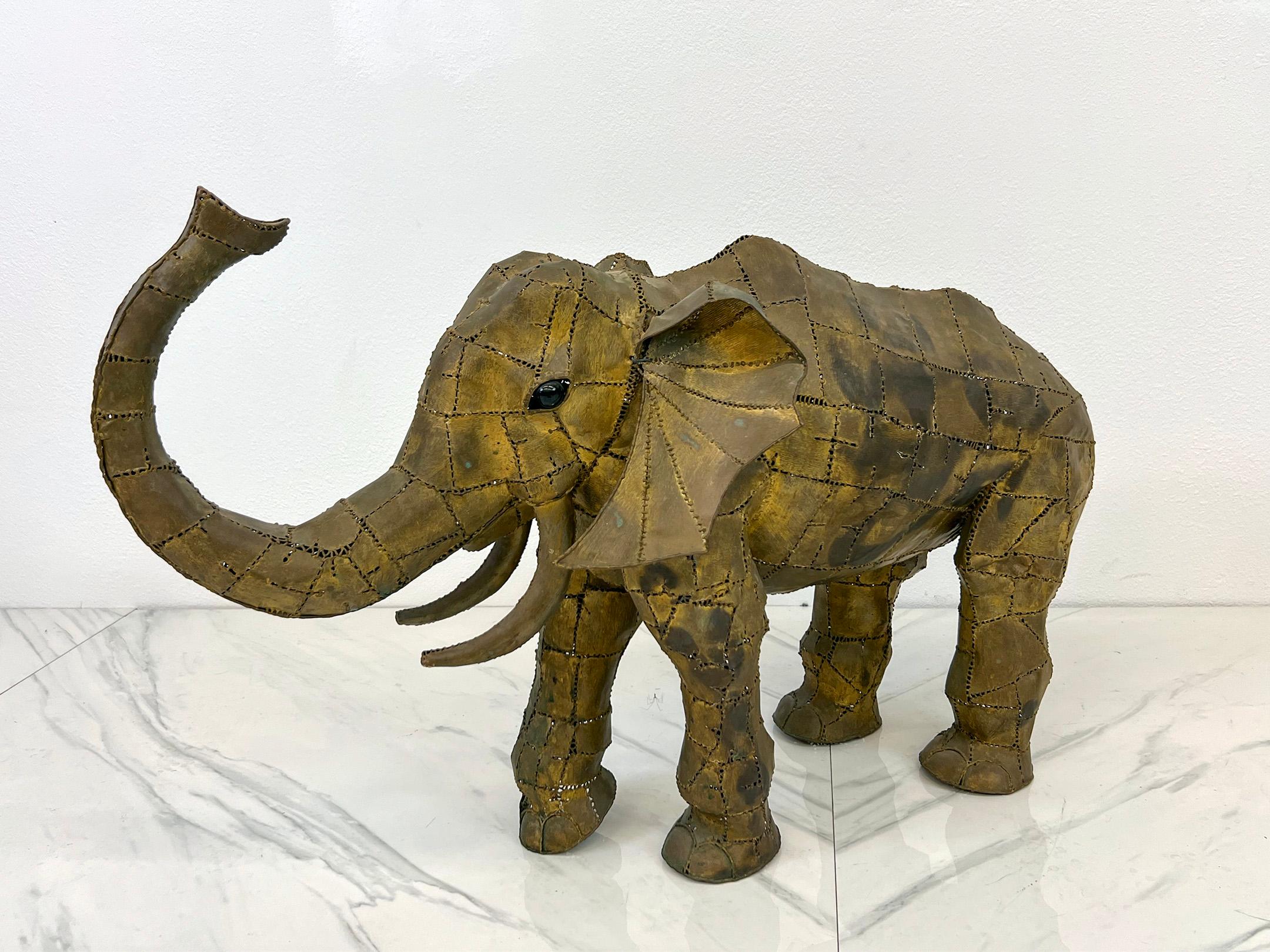 Brutalist Monumental Luciano Bustamante Brass Patchwork Elephant Sculpture, 1970's