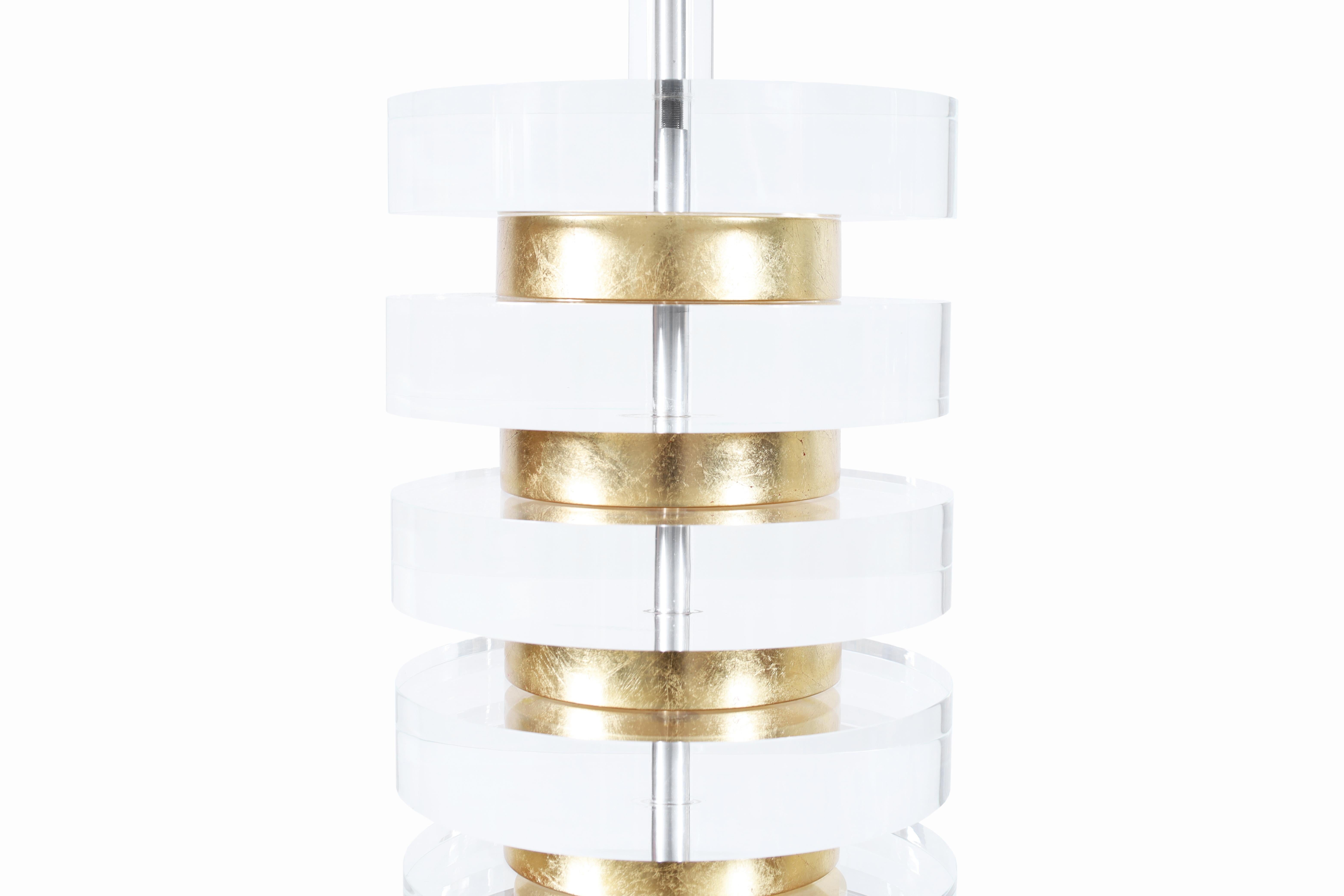 Chrome Monumental Lucite and Gold Leaf Lamps