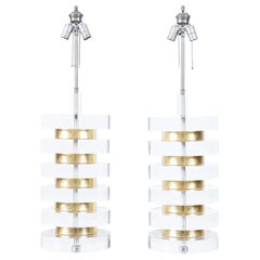Monumental Lucite and Gold Leaf Lamps