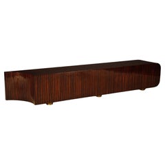 Monumental Macassar and Brass Credenza by Leon Rosen for Johnny Carson, c 1970