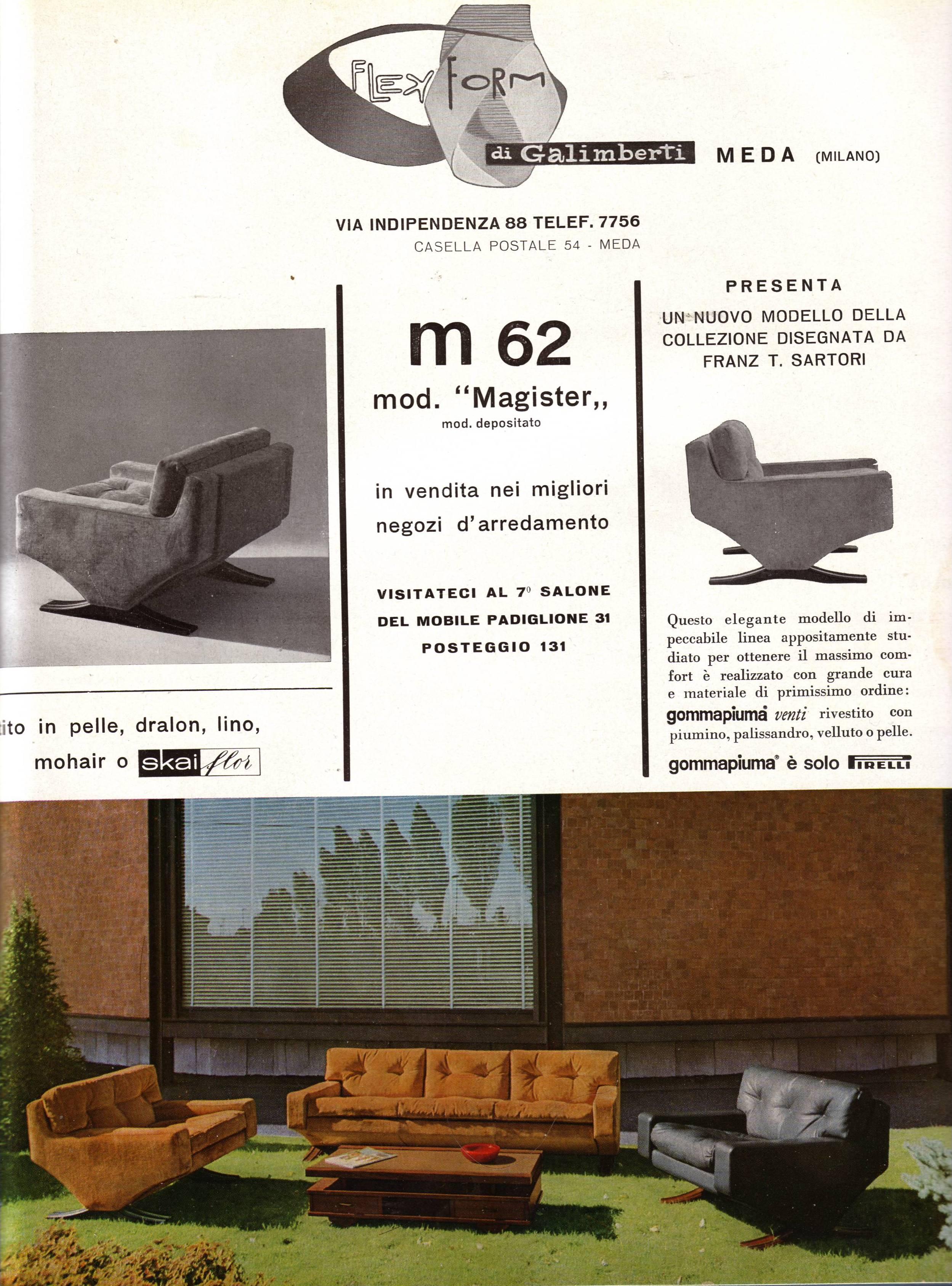 Mid-Century Modern Monumental 'Magister' Lounge Chairs and Ottomans by Sculptor Franz Sartori, 1966