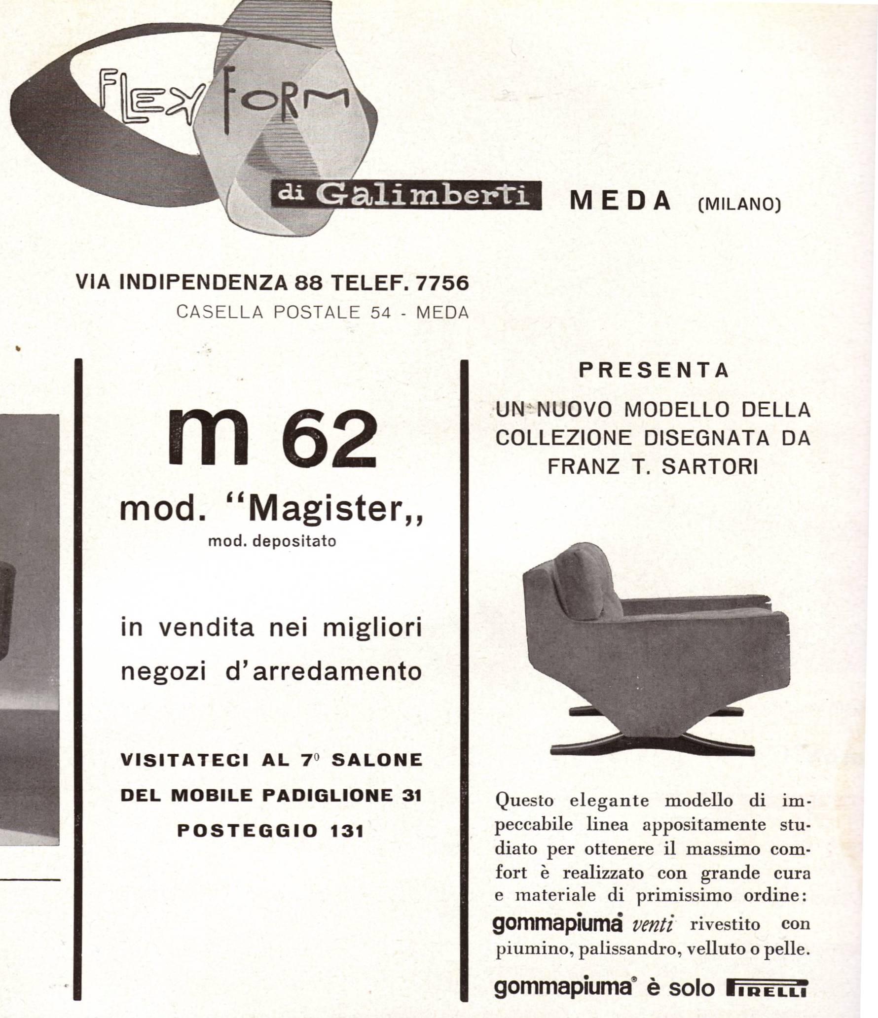 Italian Monumental 'Magister' Lounge Chairs and Ottomans by Sculptor Franz Sartori, 1966