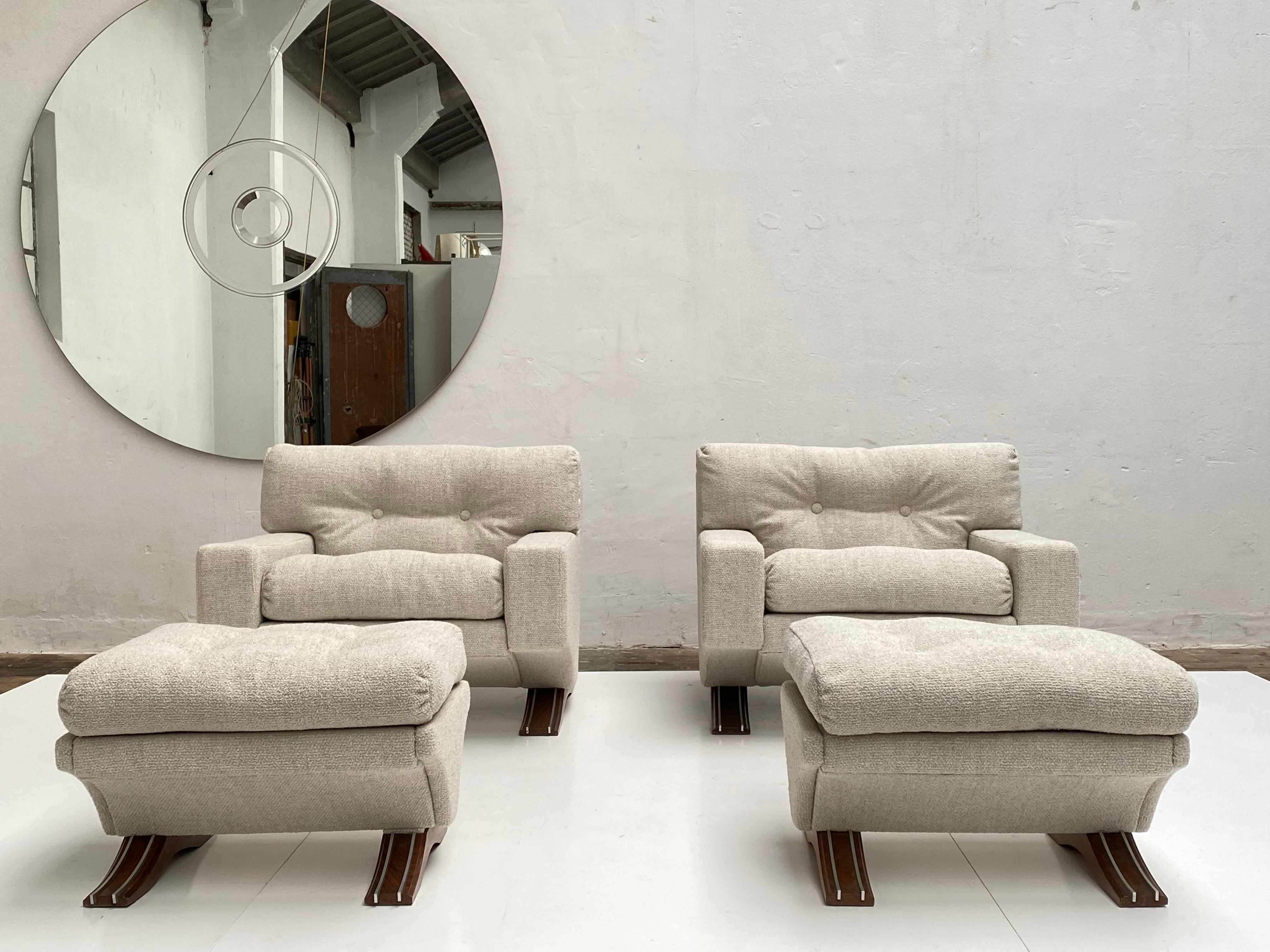 Hand-Crafted Monumental 'Magister' Lounge Chairs and Ottomans by Sculptor Franz Sartori, 1966