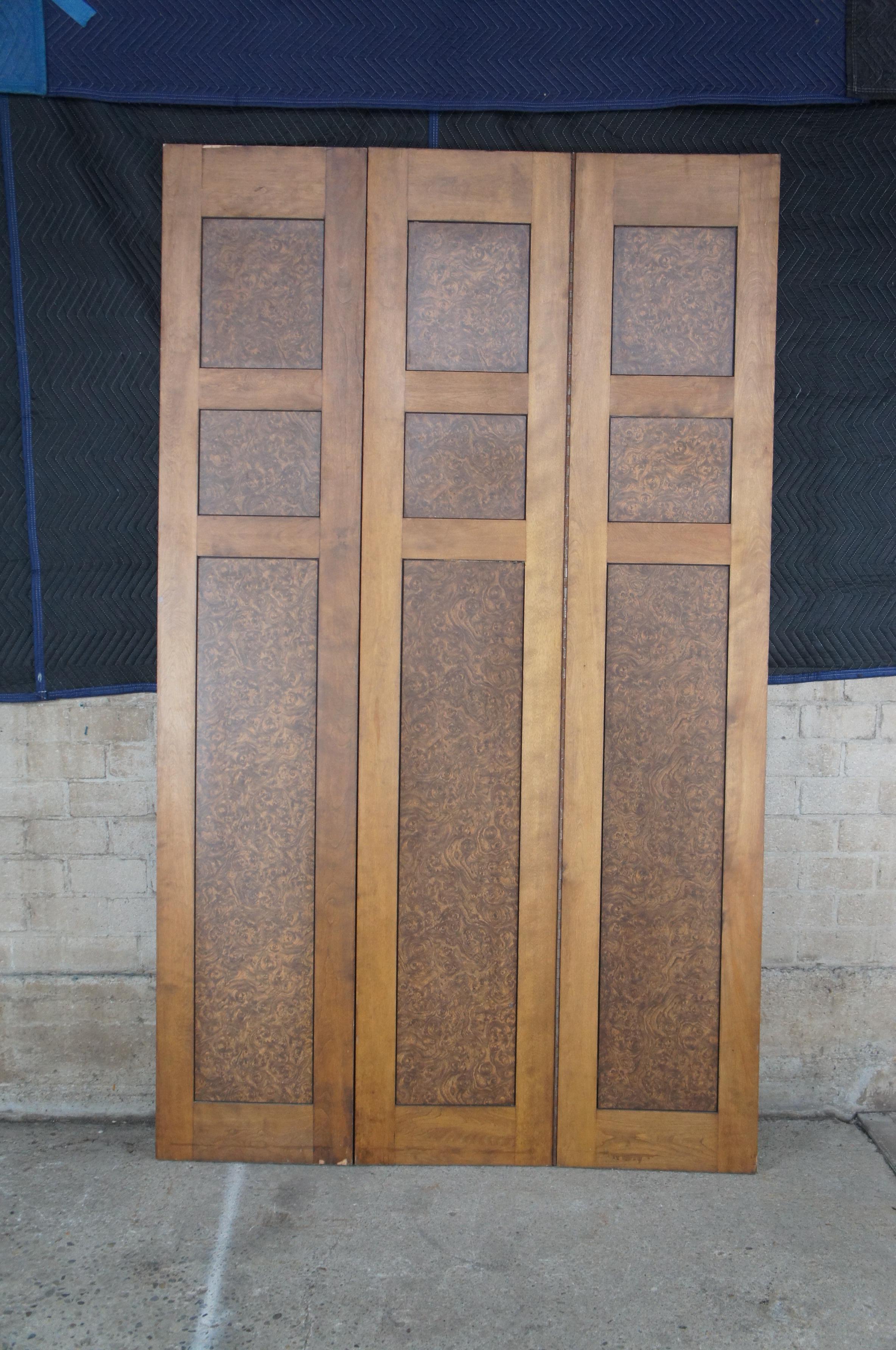 Monumental Mahogany Burl 3 Panel Folding Screen Chinoiserie Room Divider For Sale 5