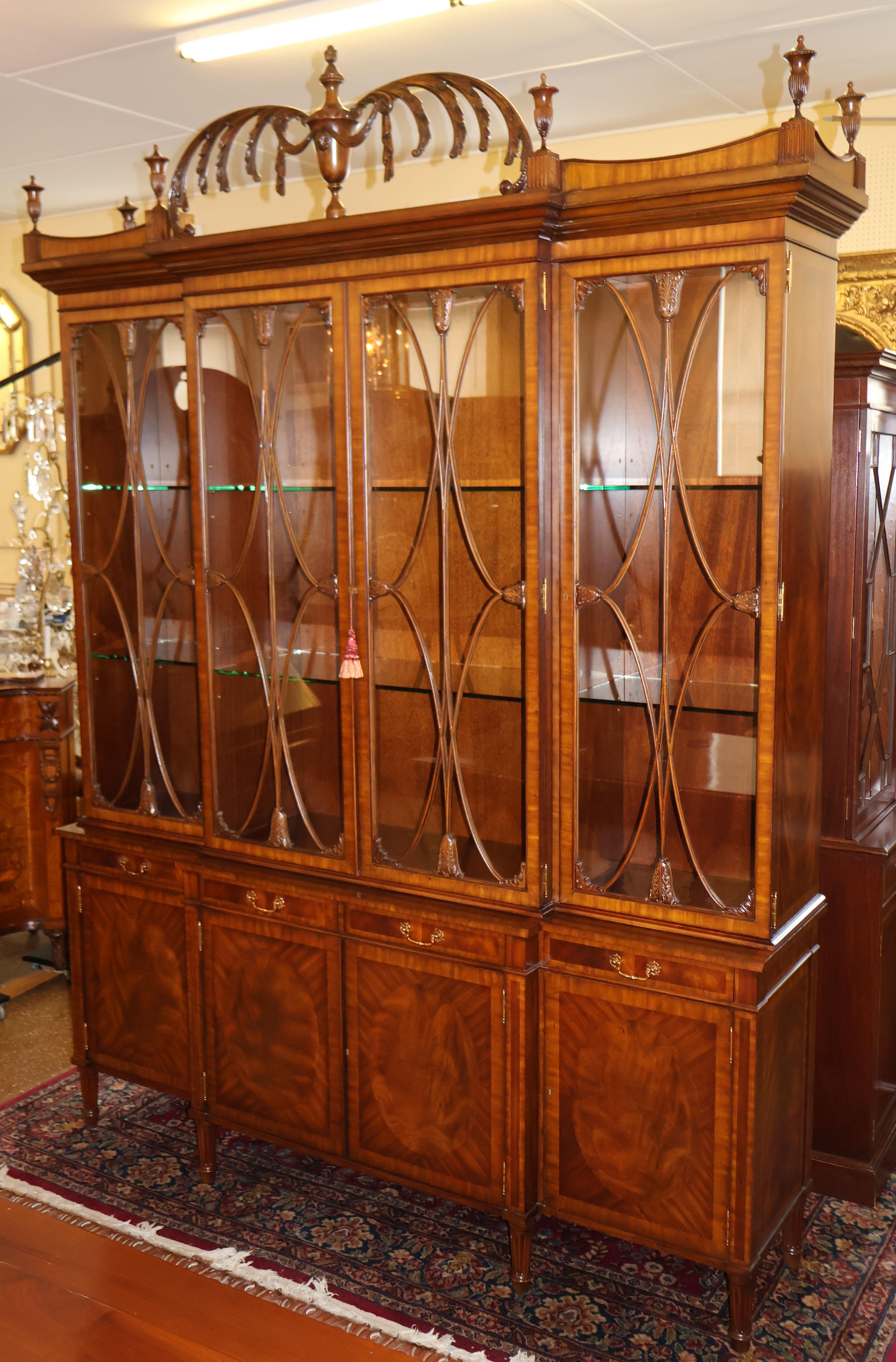Regency Monumental Mahogany Maitland Smith Bookcase China Cabinet Breakfront For Sale