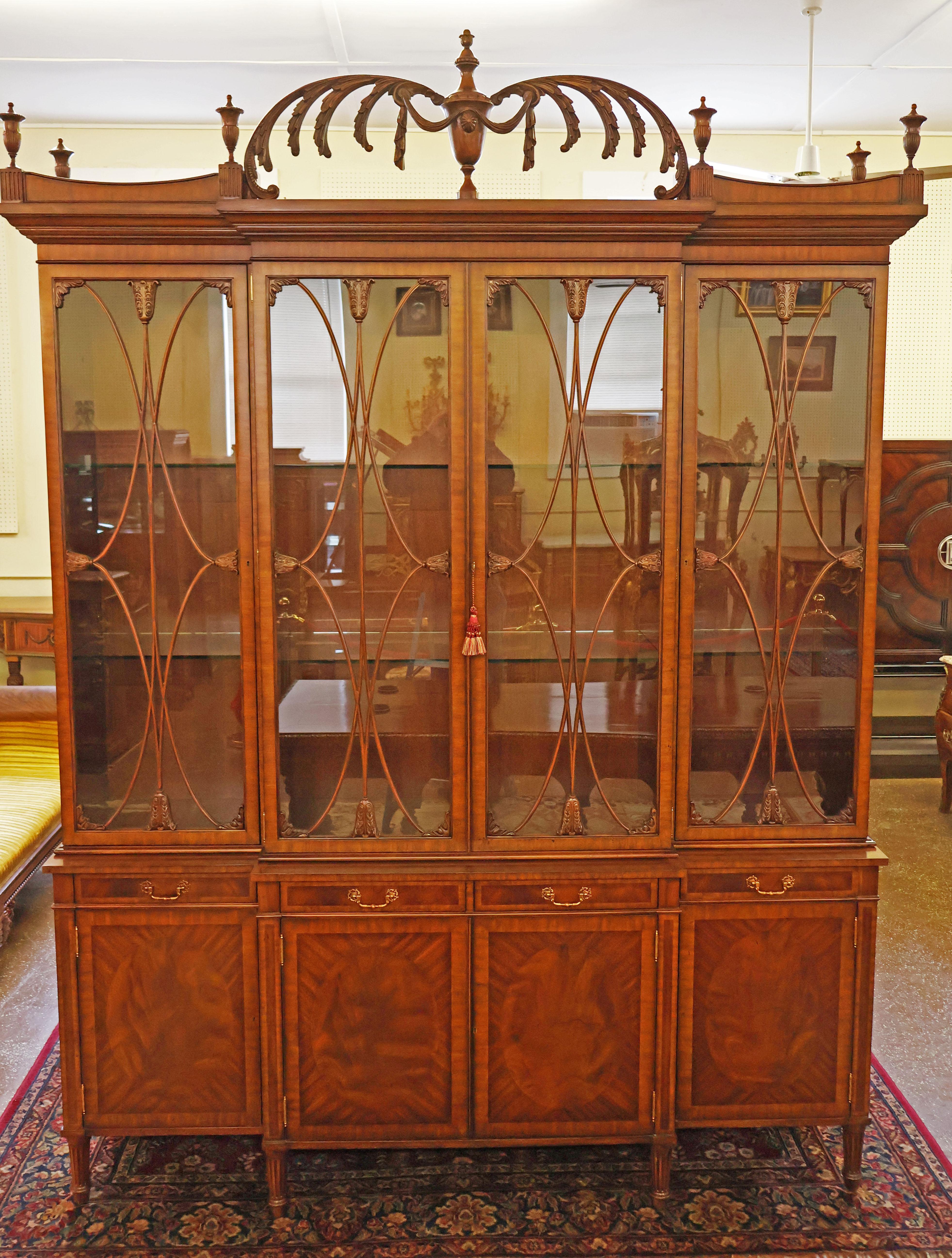 Philippine Monumental Mahogany Maitland Smith Bookcase China Cabinet Breakfront For Sale