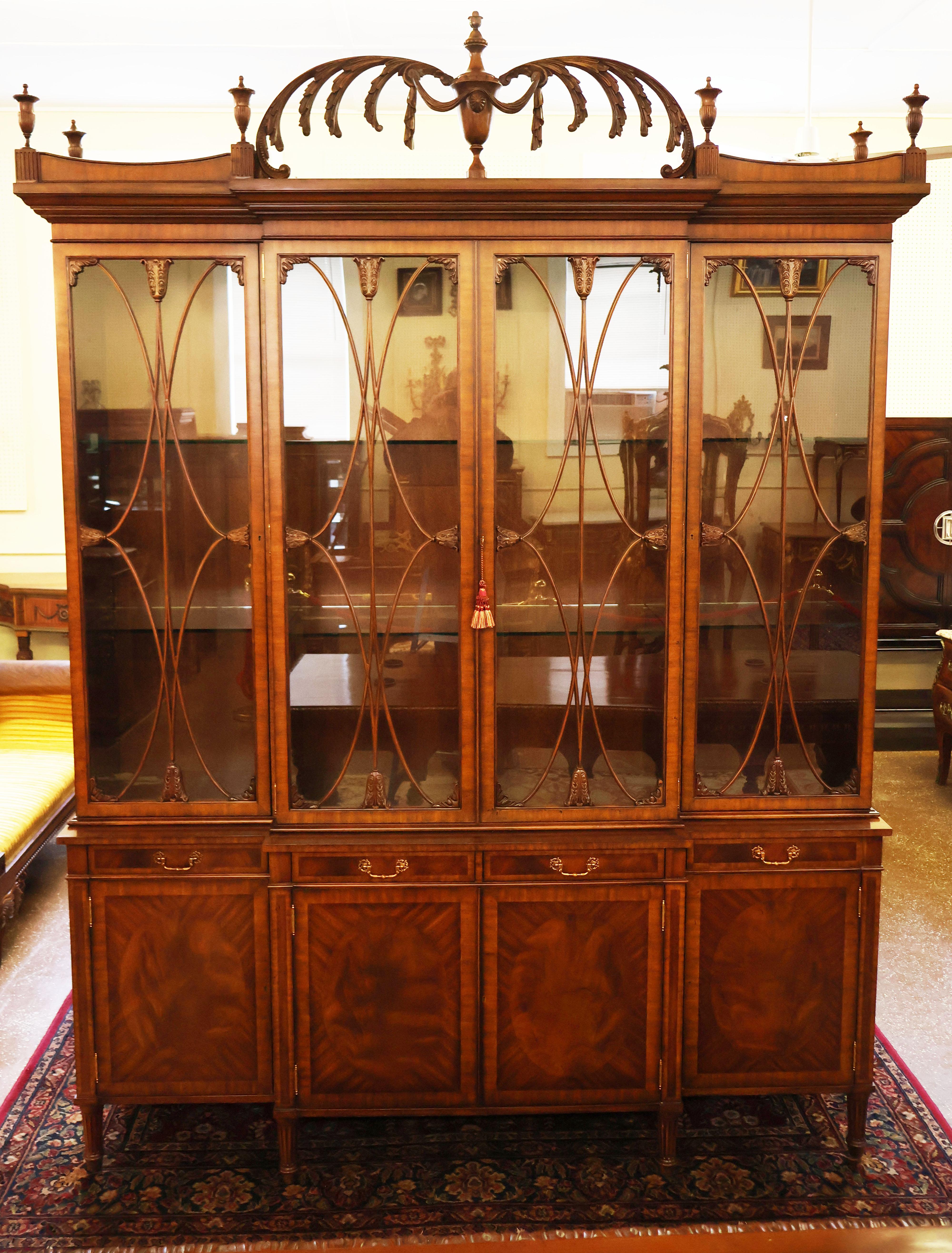 Monumental Mahogany Maitland Smith Bookcase China Cabinet Breakfront In Good Condition For Sale In Long Branch, NJ