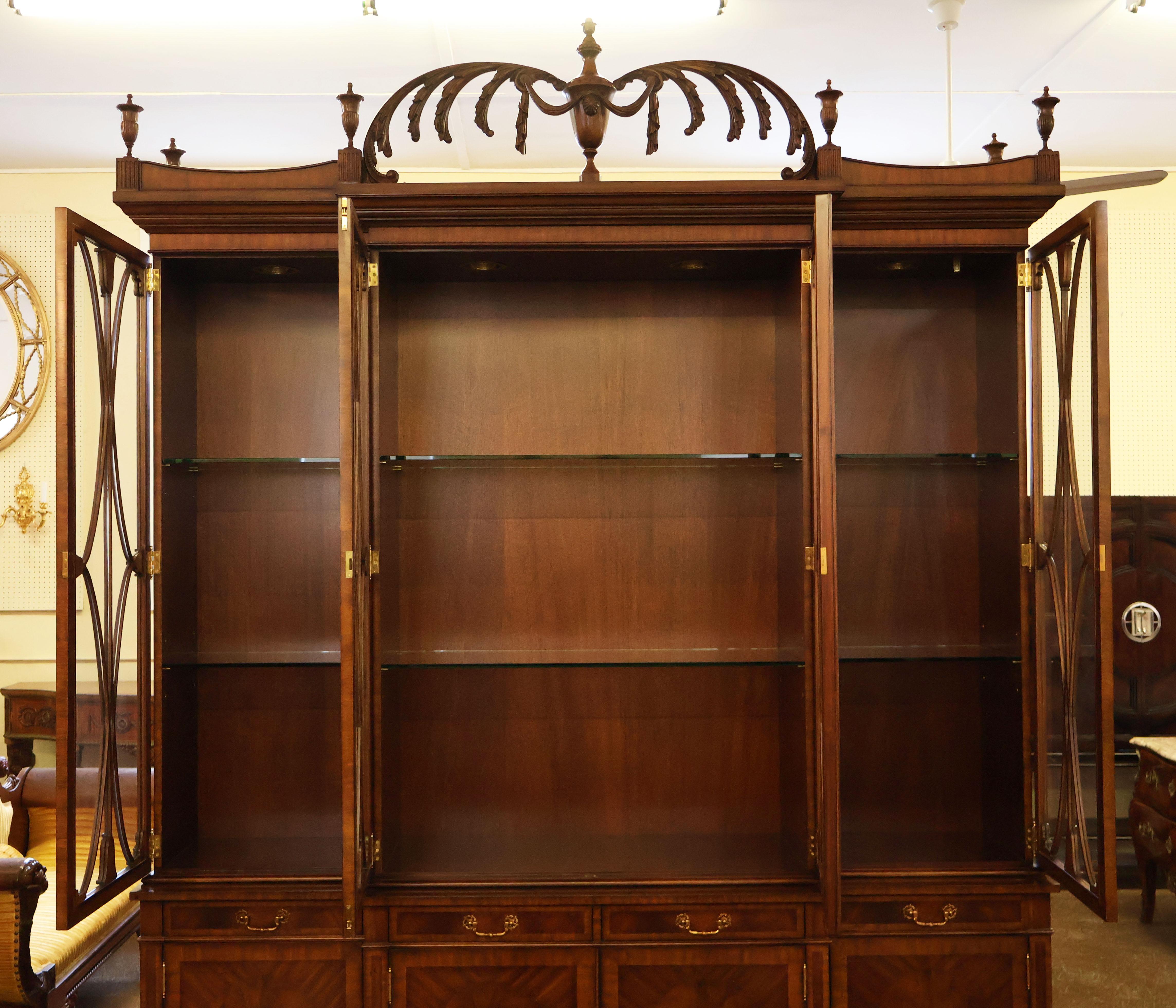 Monumental Mahogany Maitland Smith Bookcase China Cabinet Breakfront For Sale 1