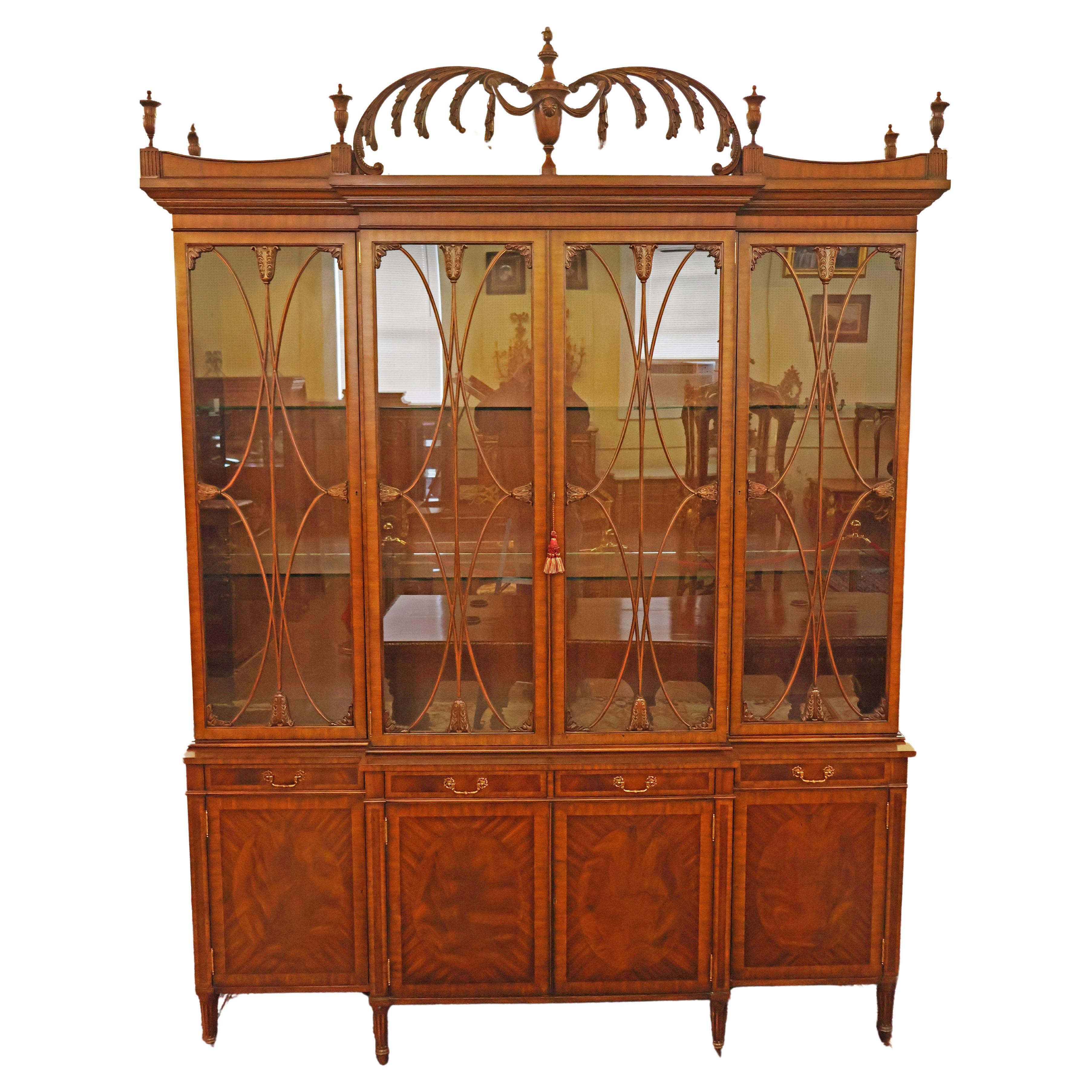 Monumental Mahogany Maitland Smith Bookcase China Cabinet Breakfront For Sale