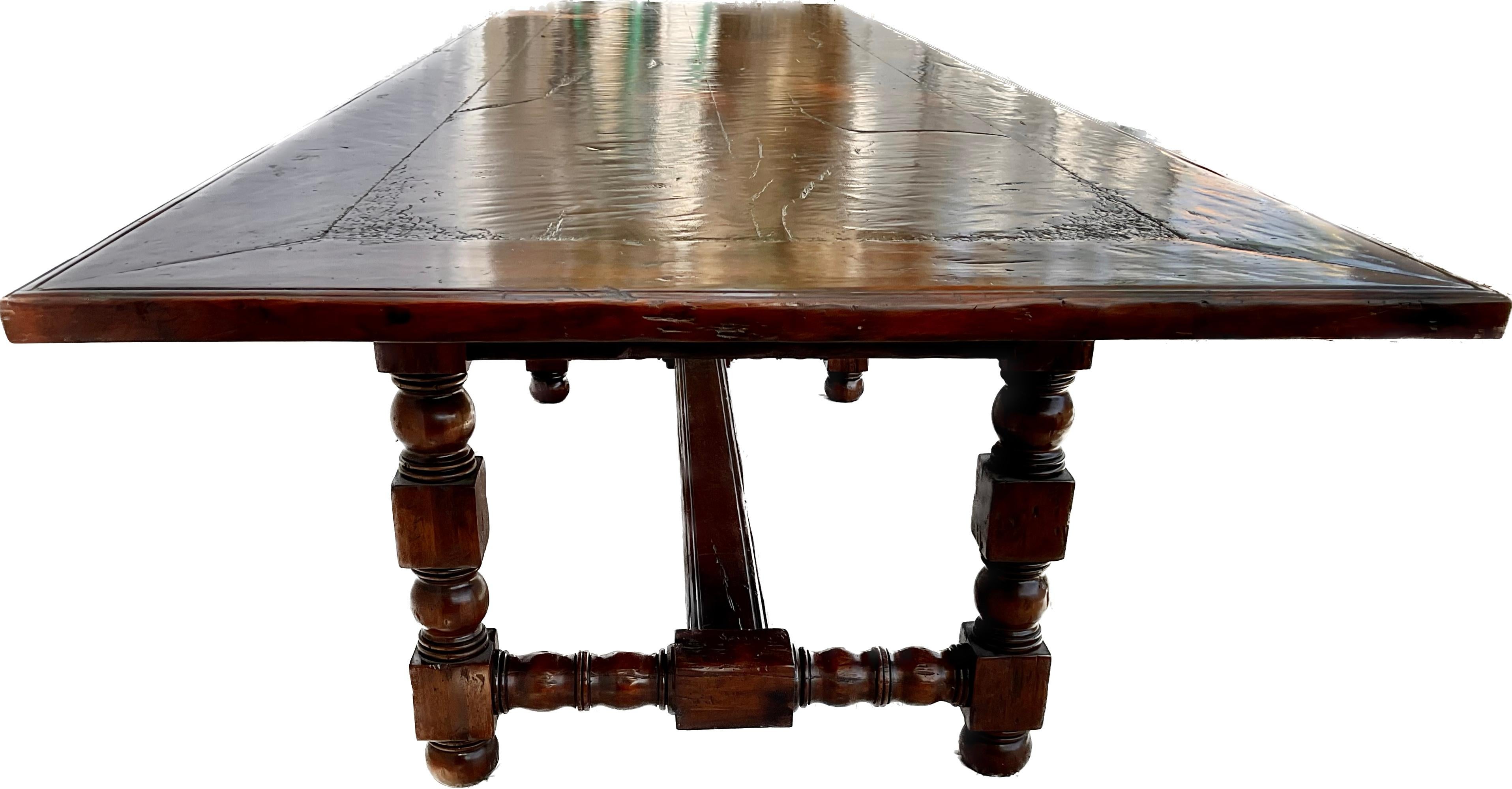 Monumental Mahogany Refectory Dining Table In Excellent Condition In Bradenton, FL