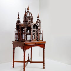 Monumental Mahogany Sacre Coeur Cathedral Bird Cage on Stand, 20th Century