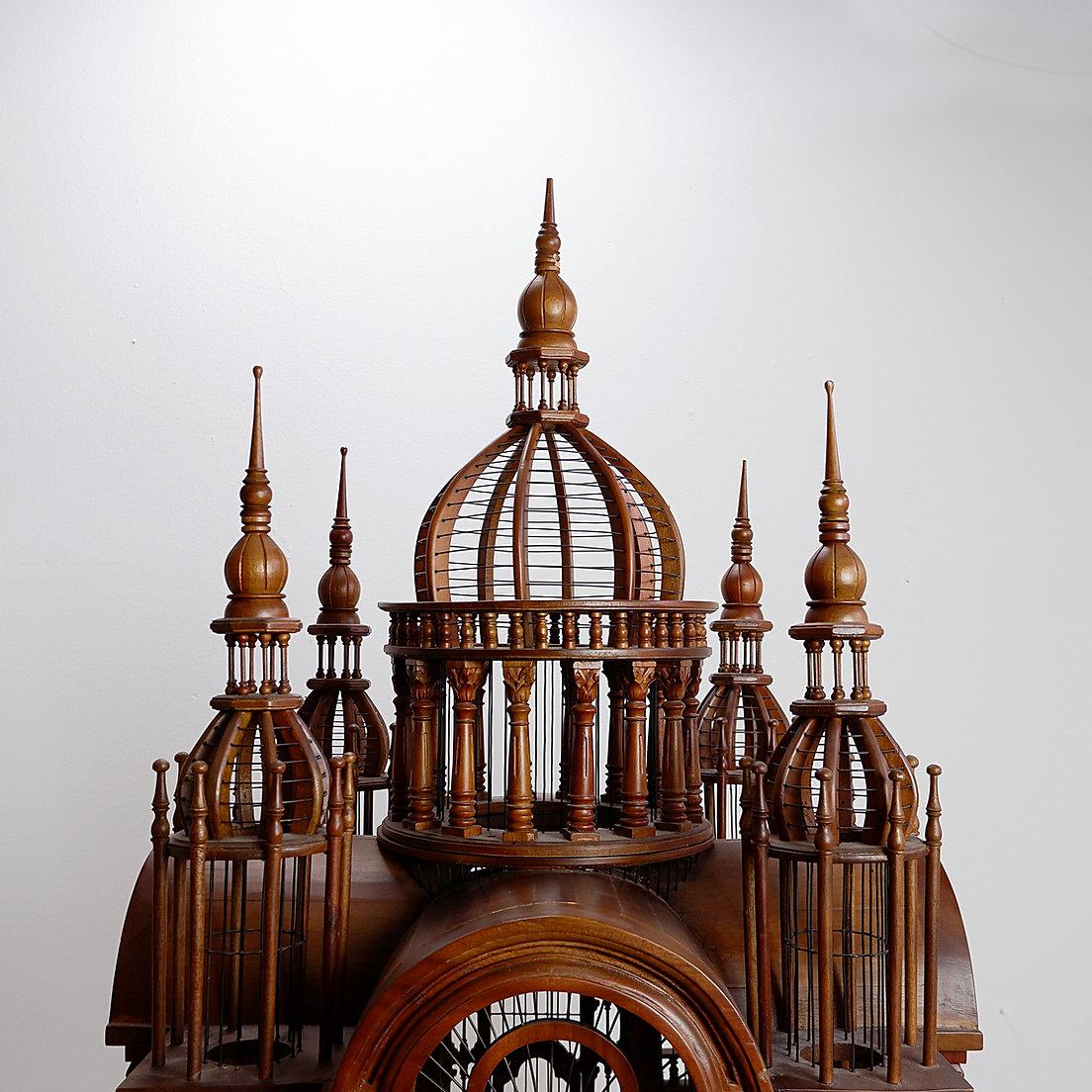 Monumental Mahogany Sacre Coeur Cathedral Bird Cage on Stand, 20th Century For Sale 3