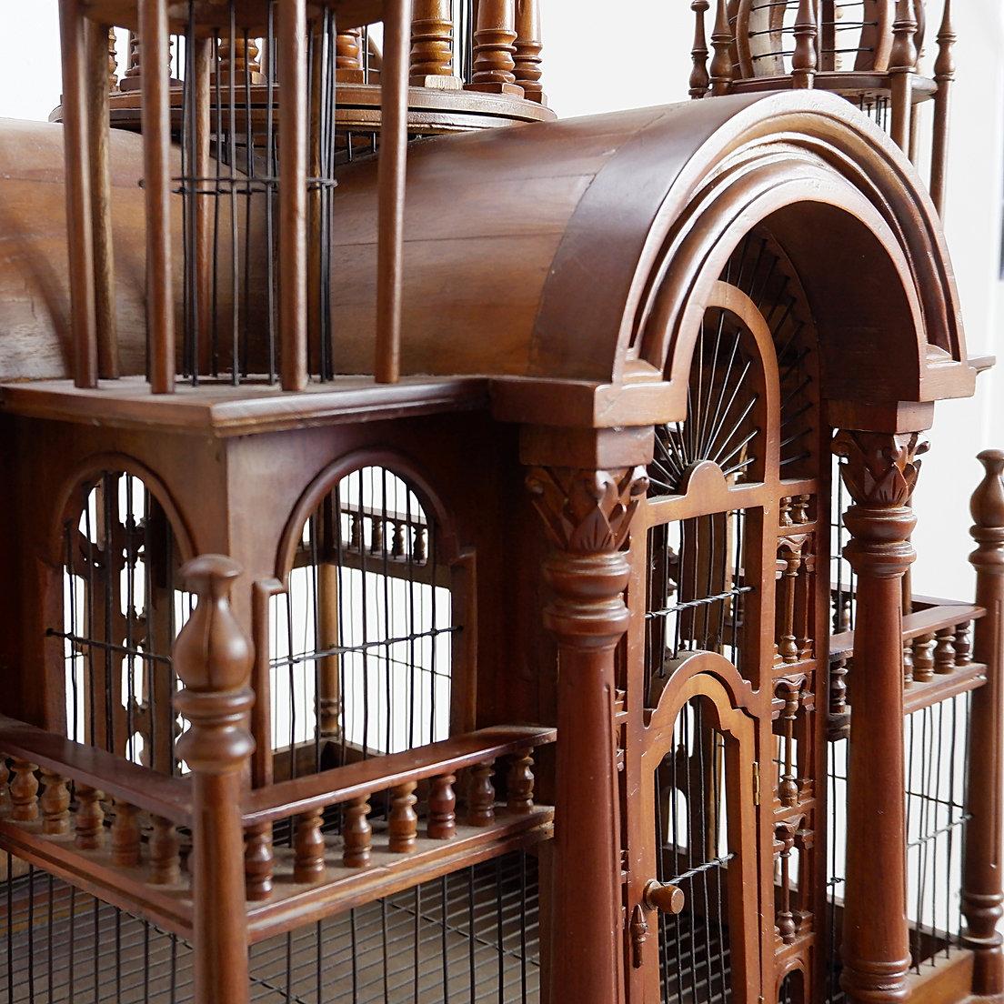 Monumental Mahogany Sacre Coeur Cathedral Bird Cage on Stand, 20th Century For Sale 4