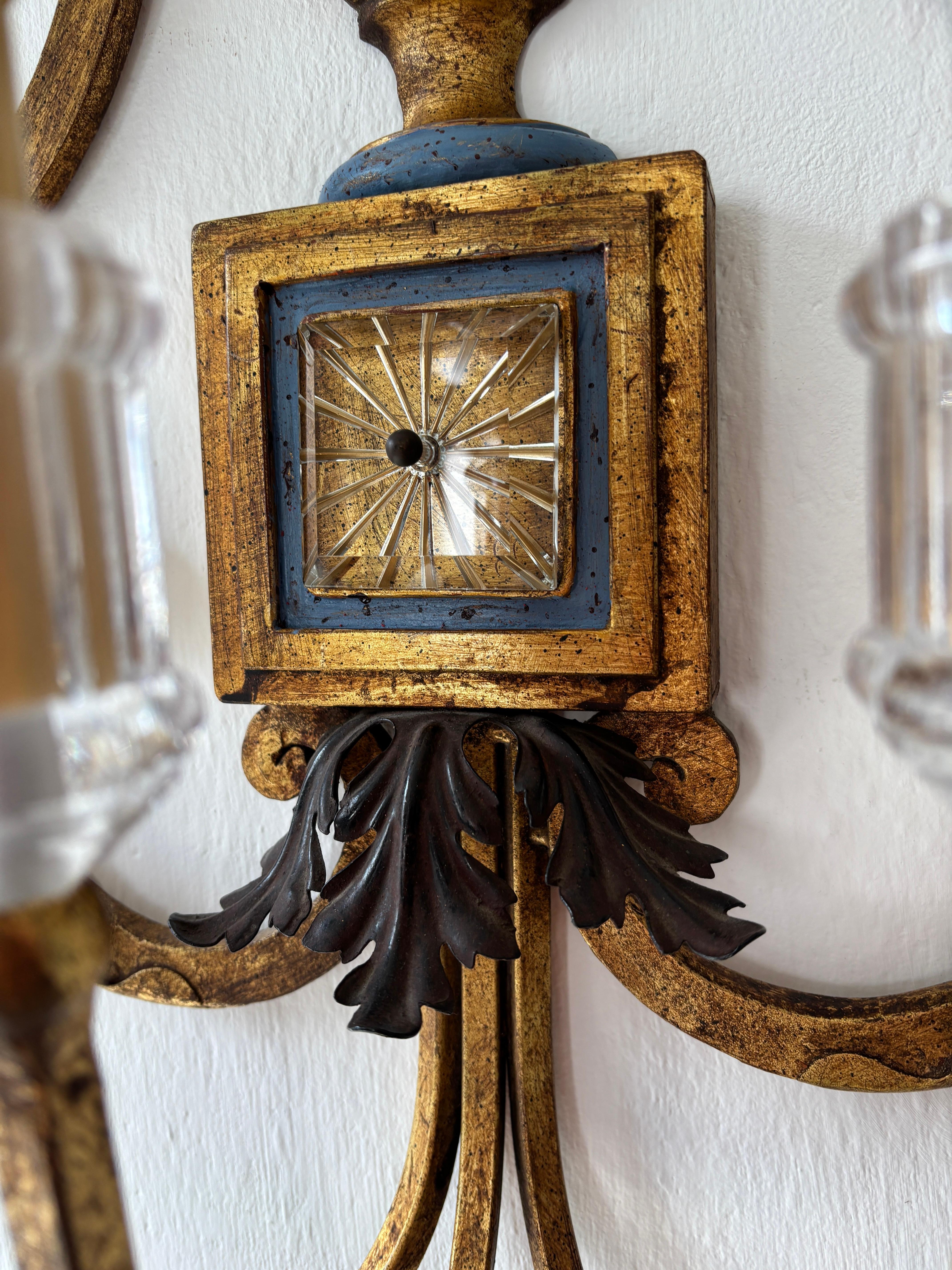 Monumentales candelabros franceses con enormes flores de cristal azul y dorado Maison Bagues, c1940 en venta 6