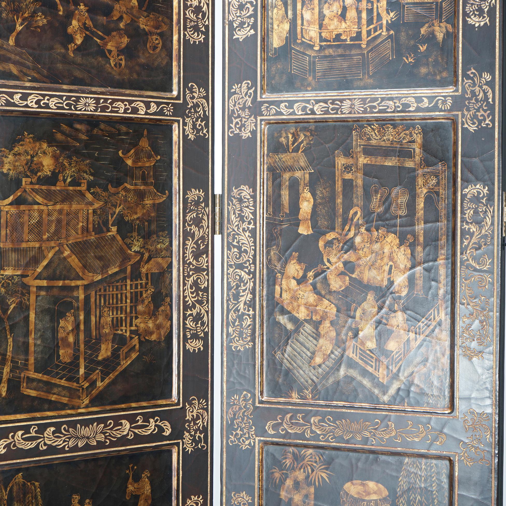 Monumental Maitland Smith Chinoiserie Decorated Carved Six-Panel Screen 20th C 4