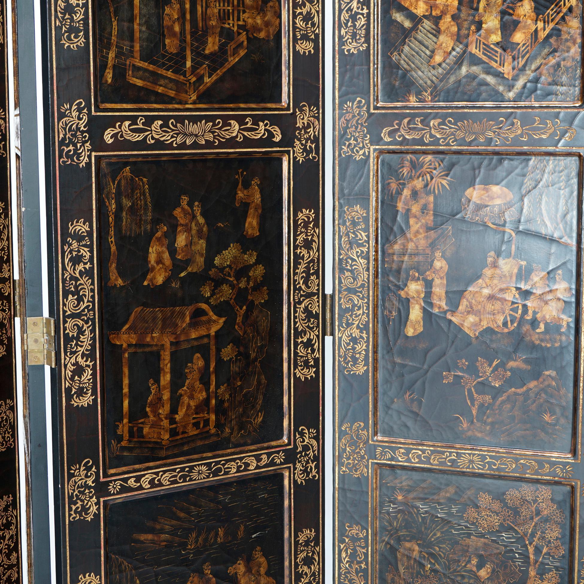 Monumental Maitland Smith Chinoiserie Decorated Carved Six-Panel Screen 20th C 5