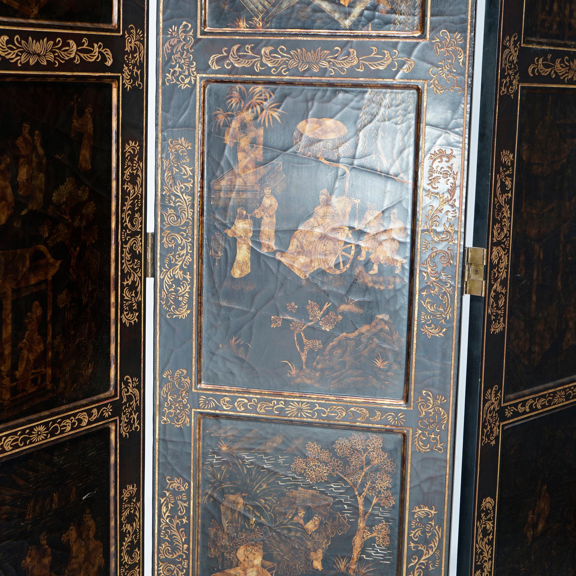 Monumental Maitland Smith Chinoiserie Decorated Carved Six-Panel Screen 20th C 2