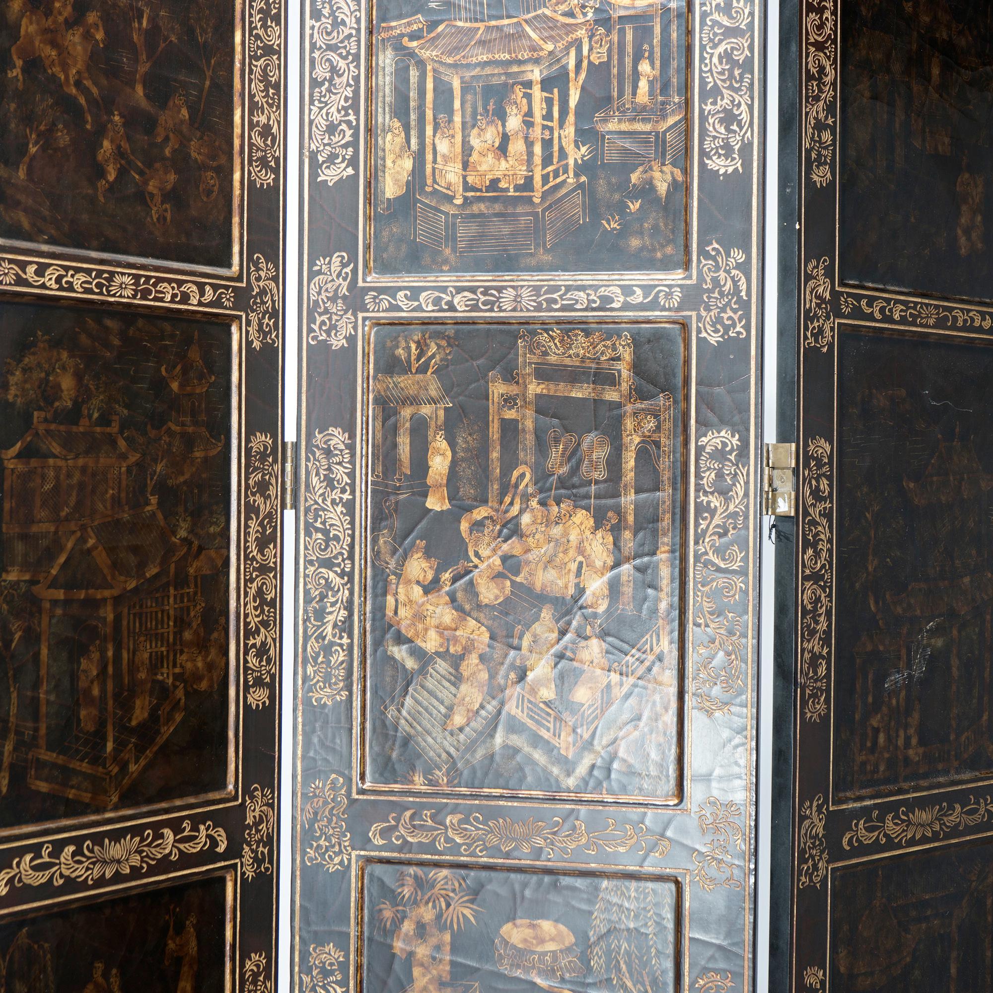 Monumental Maitland Smith Chinoiserie Decorated Carved Six-Panel Screen 20th C 3