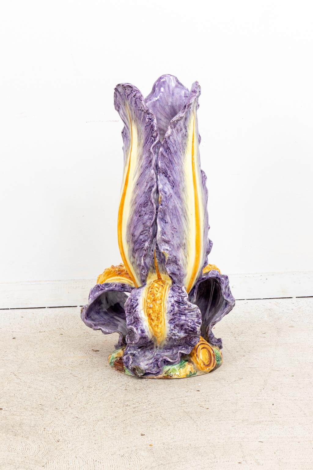 Monumental Majolica Iris Vase In Good Condition For Sale In Stamford, CT