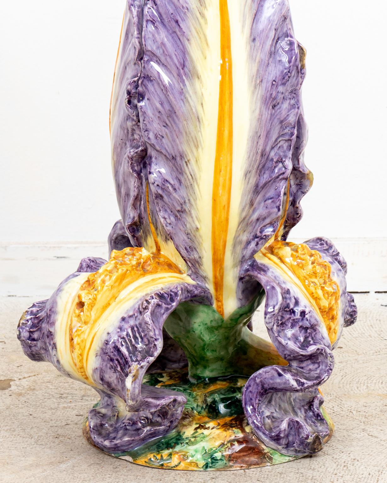Monumental Majolica Iris Vase For Sale 1