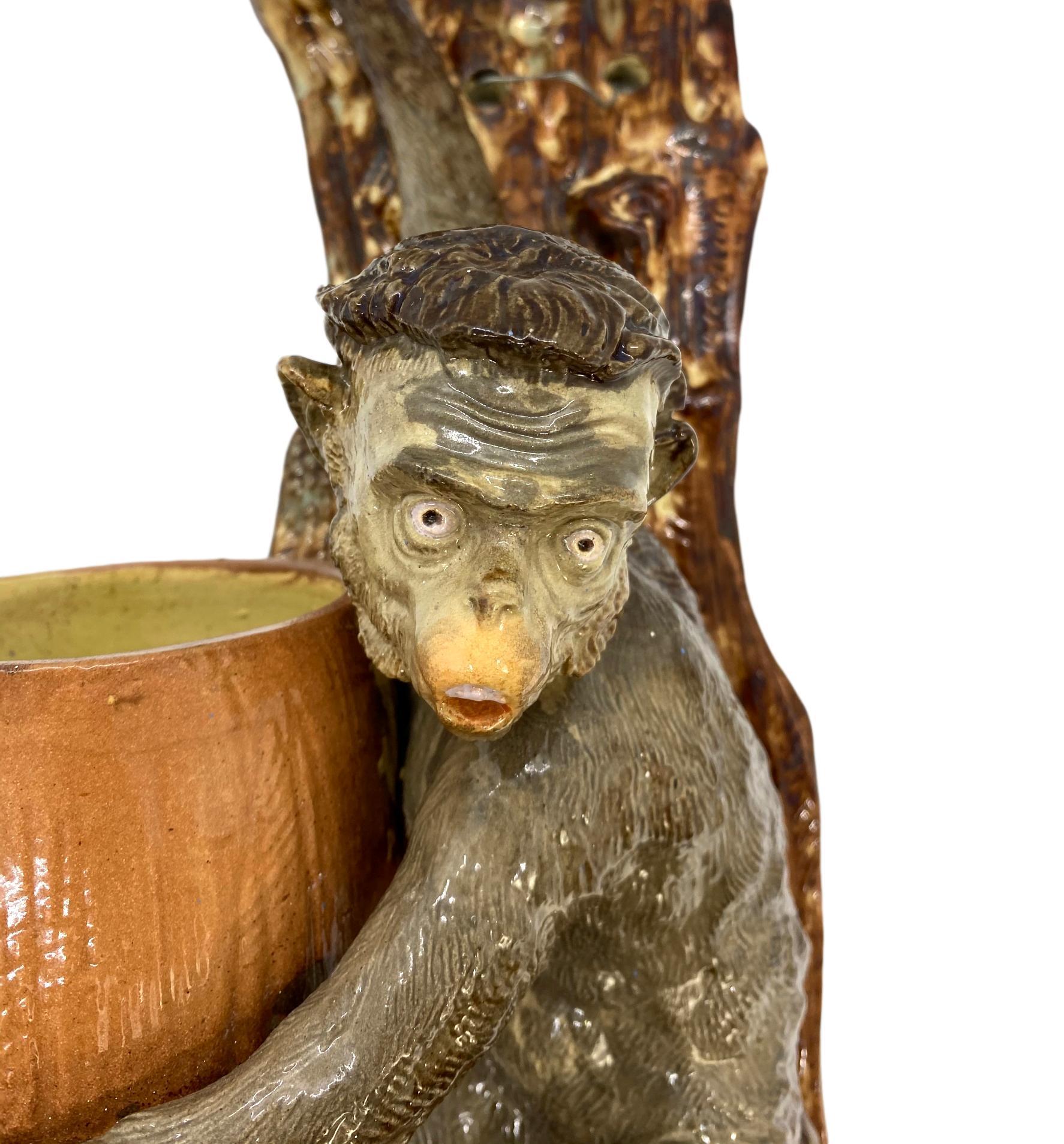 Monumental Majolica Monkey Wall Pocket by Wayte & Ridge, English, ca. 1860 In Good Condition For Sale In Banner Elk, NC