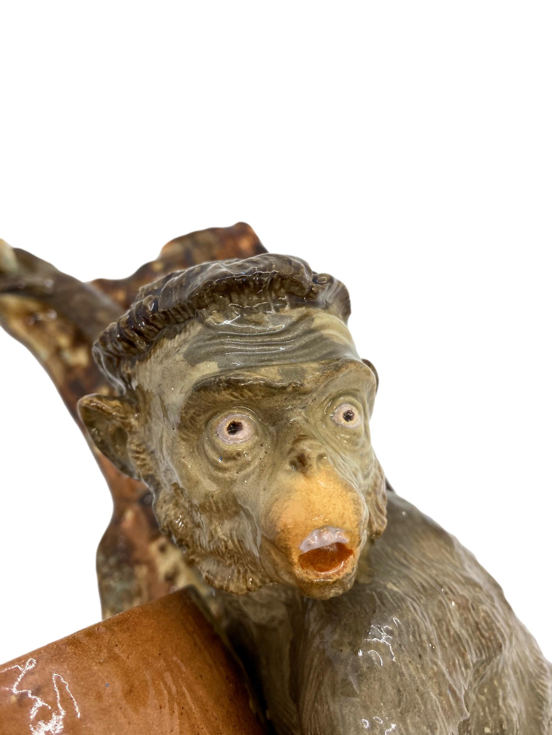 19th Century Monumental Majolica Monkey Wall Pocket by Wayte & Ridge, English, ca. 1860 For Sale