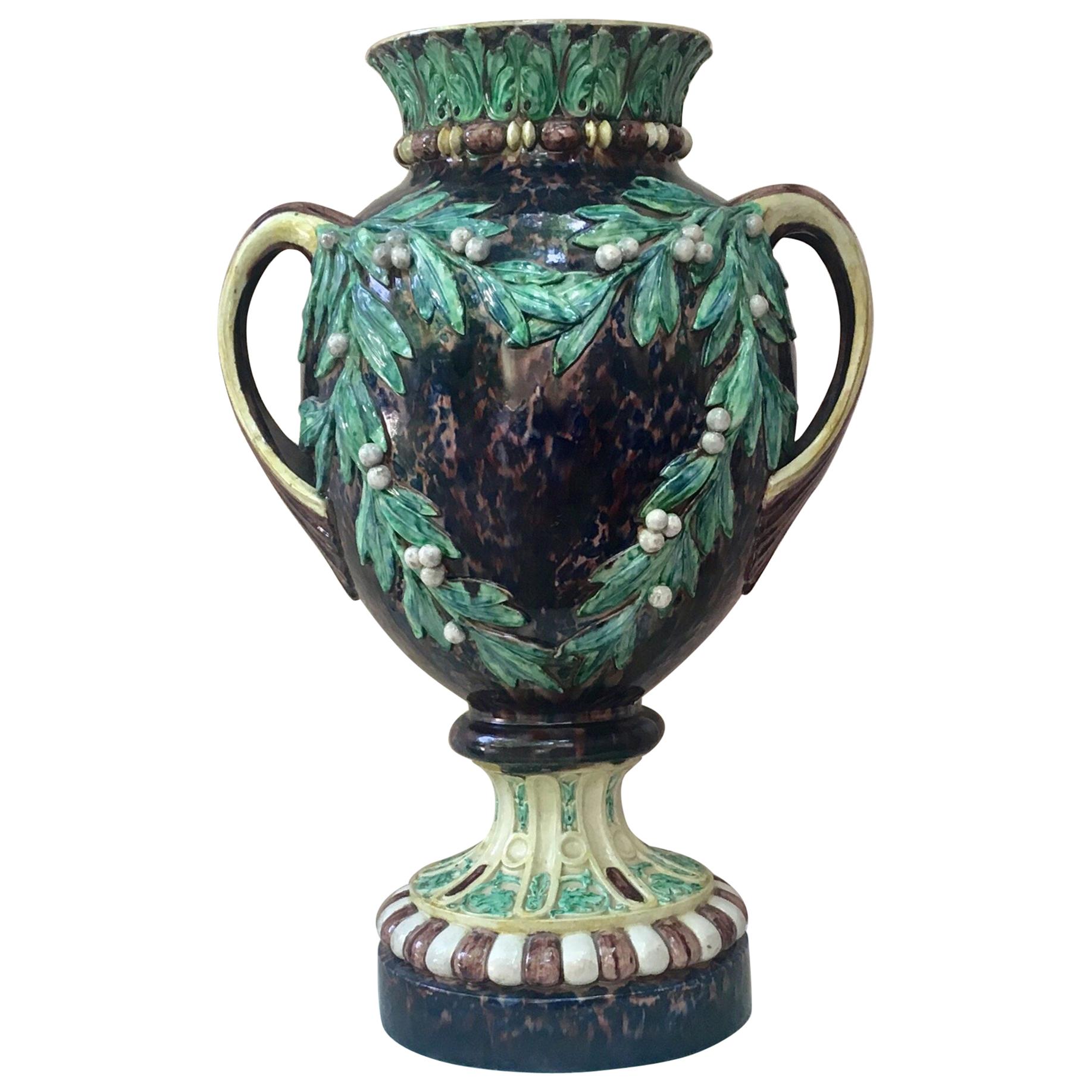 Monumental Majolica Palissy Renaissance Vase, circa 1880