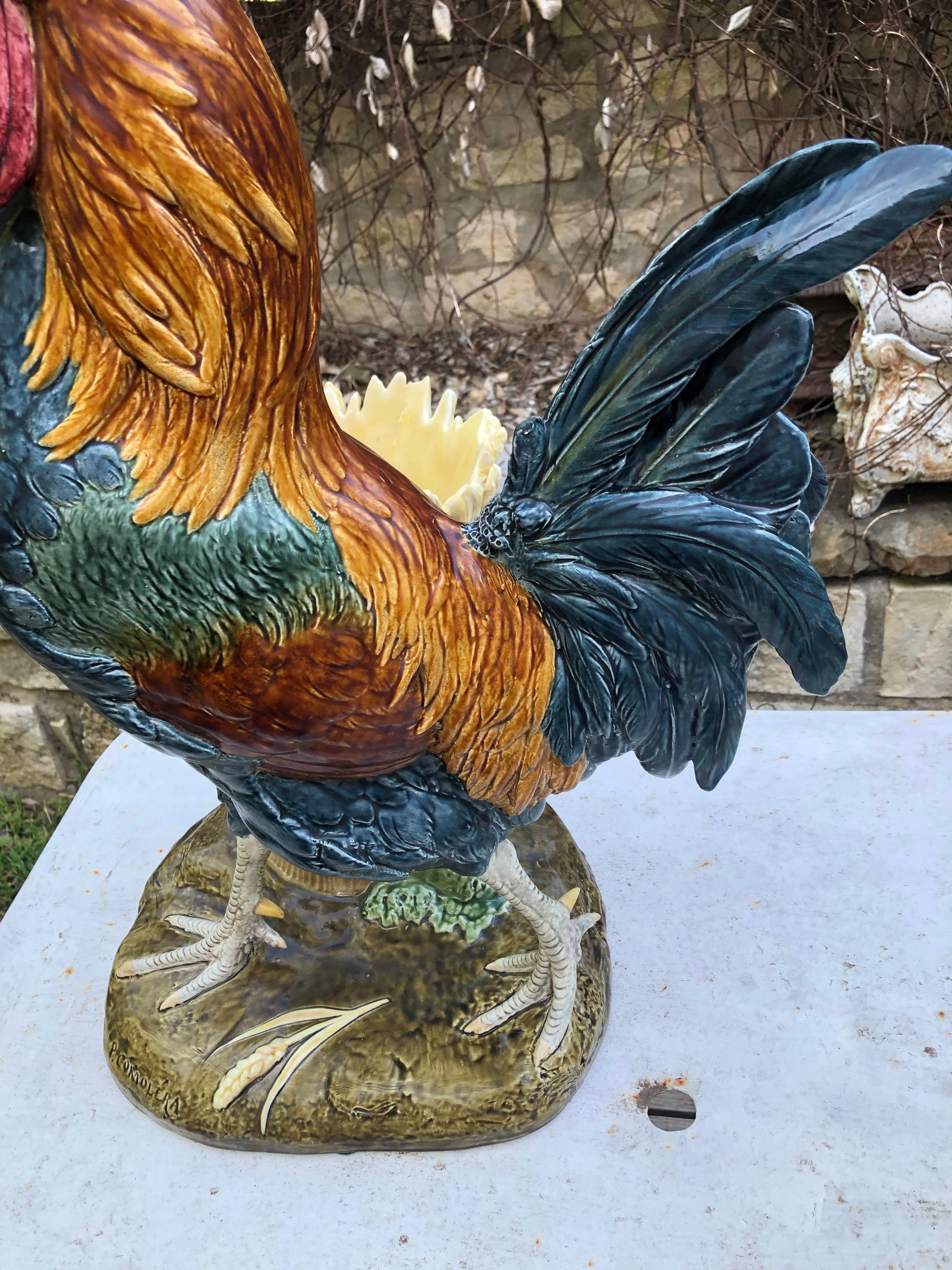 French Monumental Majolica Rooster Vase Choisy Le Roi by Paul Comolera