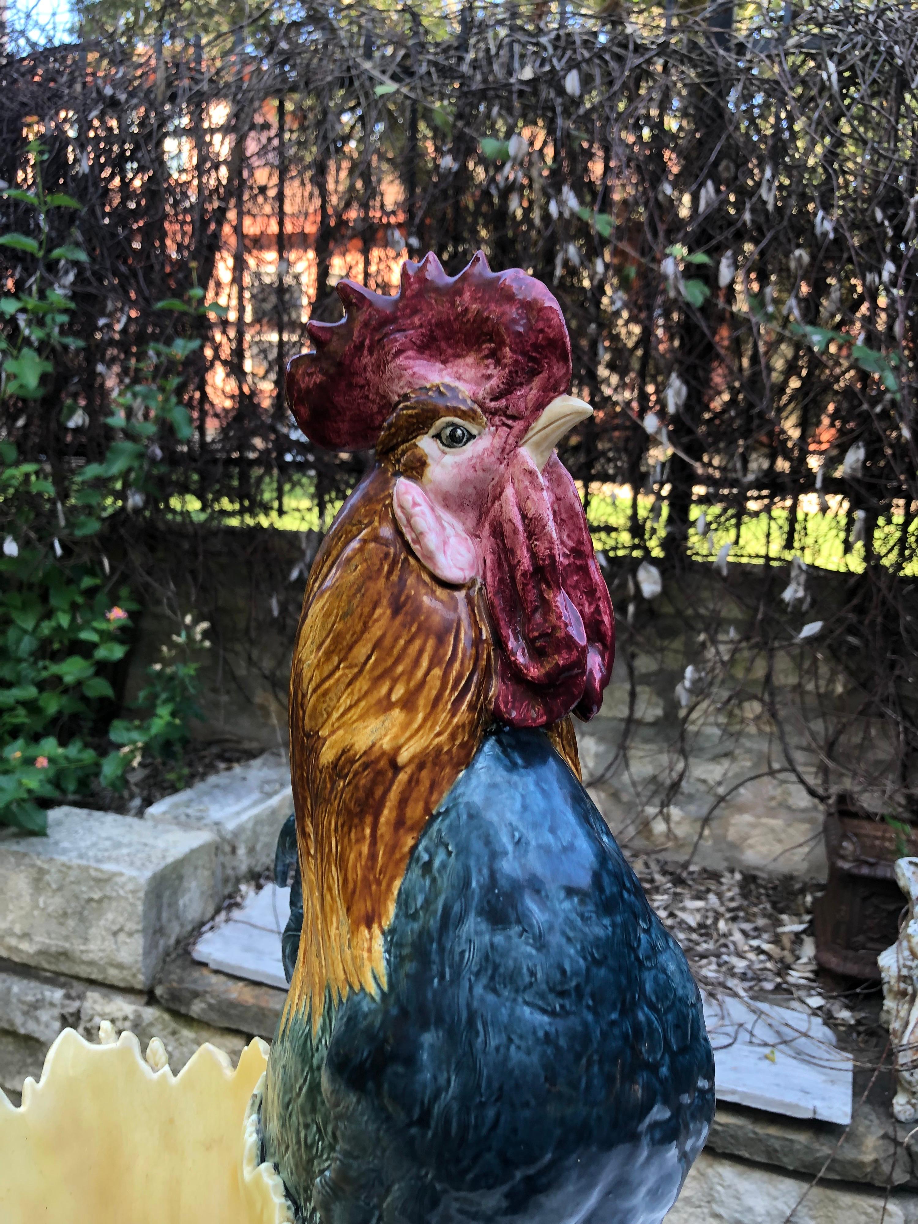 Late 19th Century Monumental Majolica Rooster Vase Choisy Le Roi by Paul Comolera