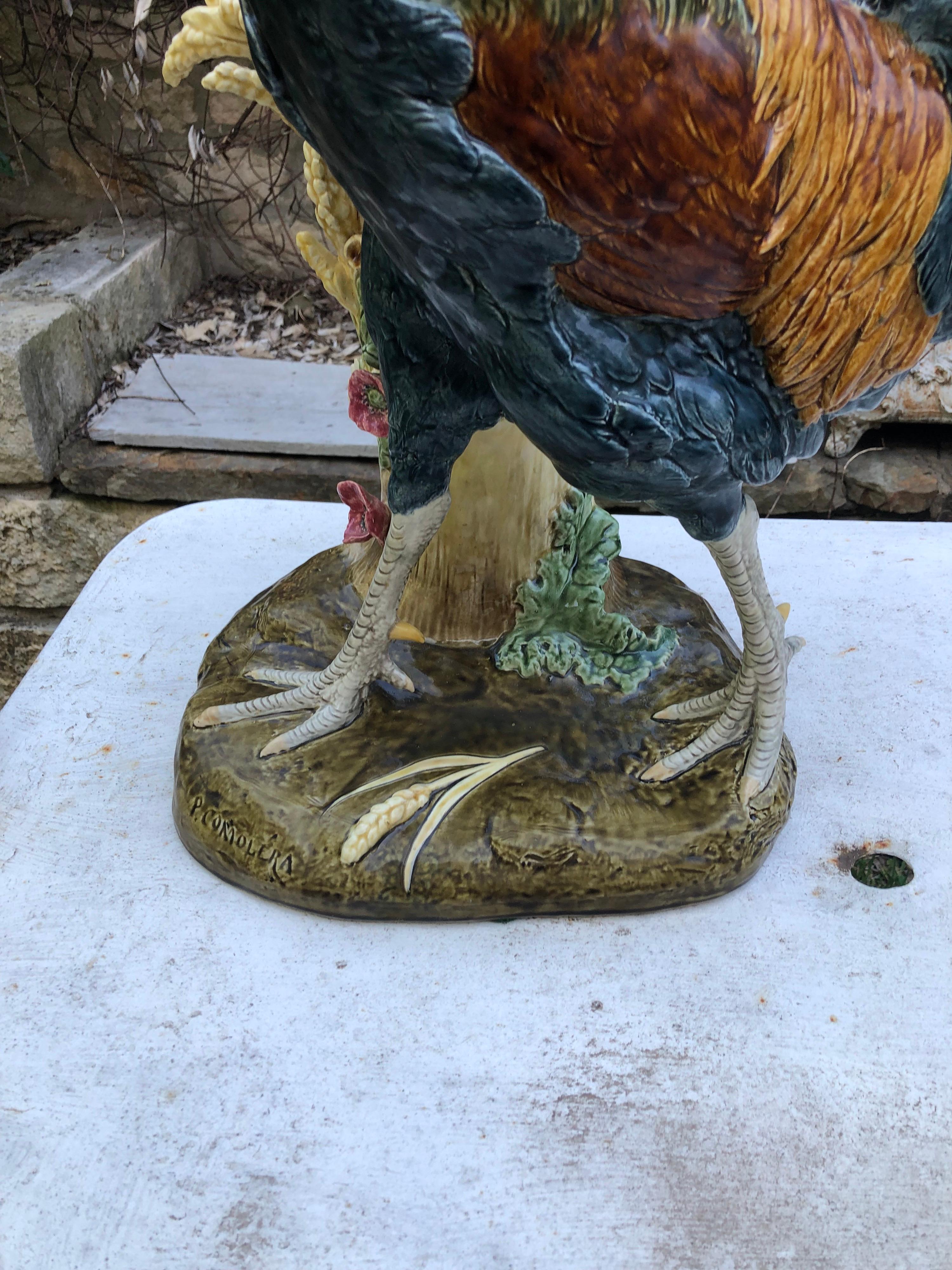 Monumental Majolica Rooster Vase Choisy Le Roi by Paul Comolera 2