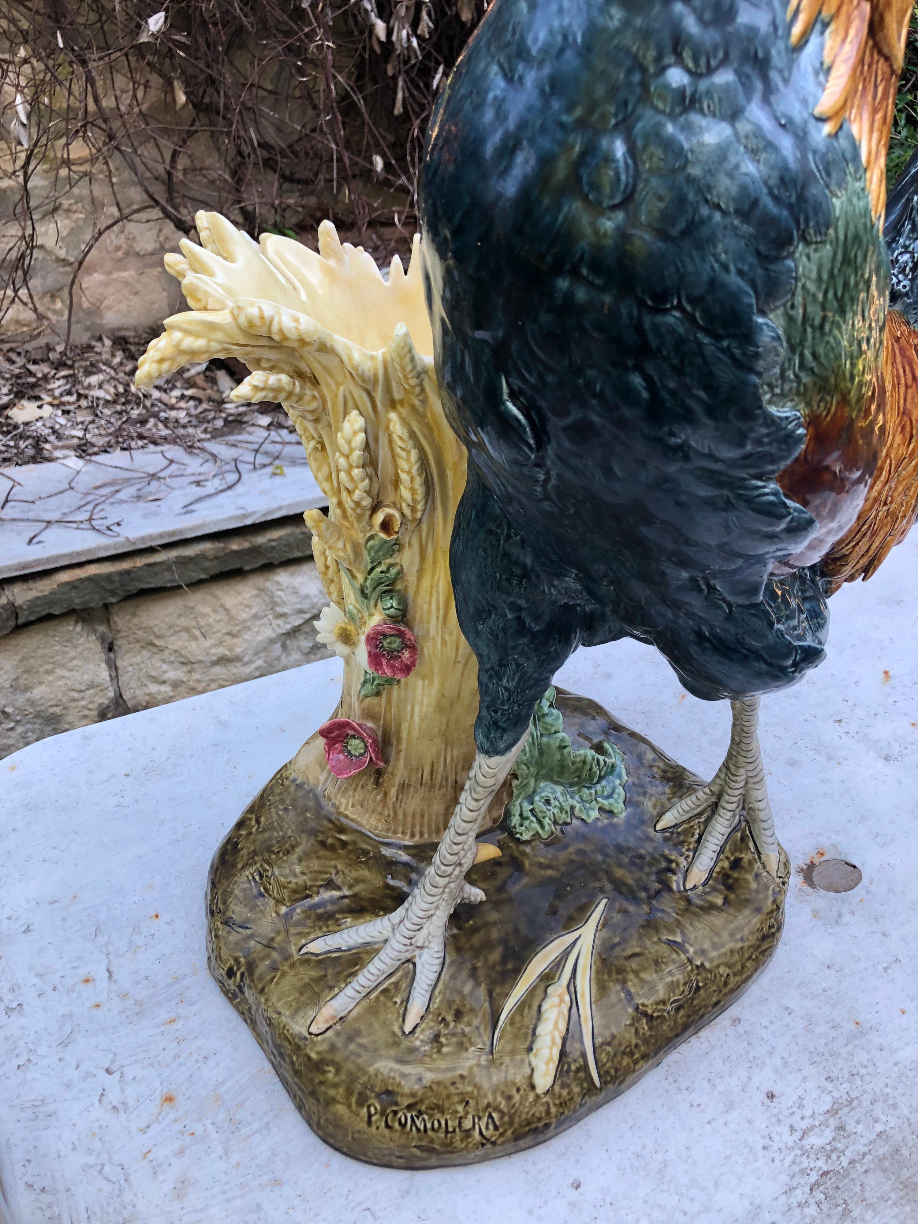 Monumental Majolica Rooster Vase Choisy Le Roi by Paul Comolera 3