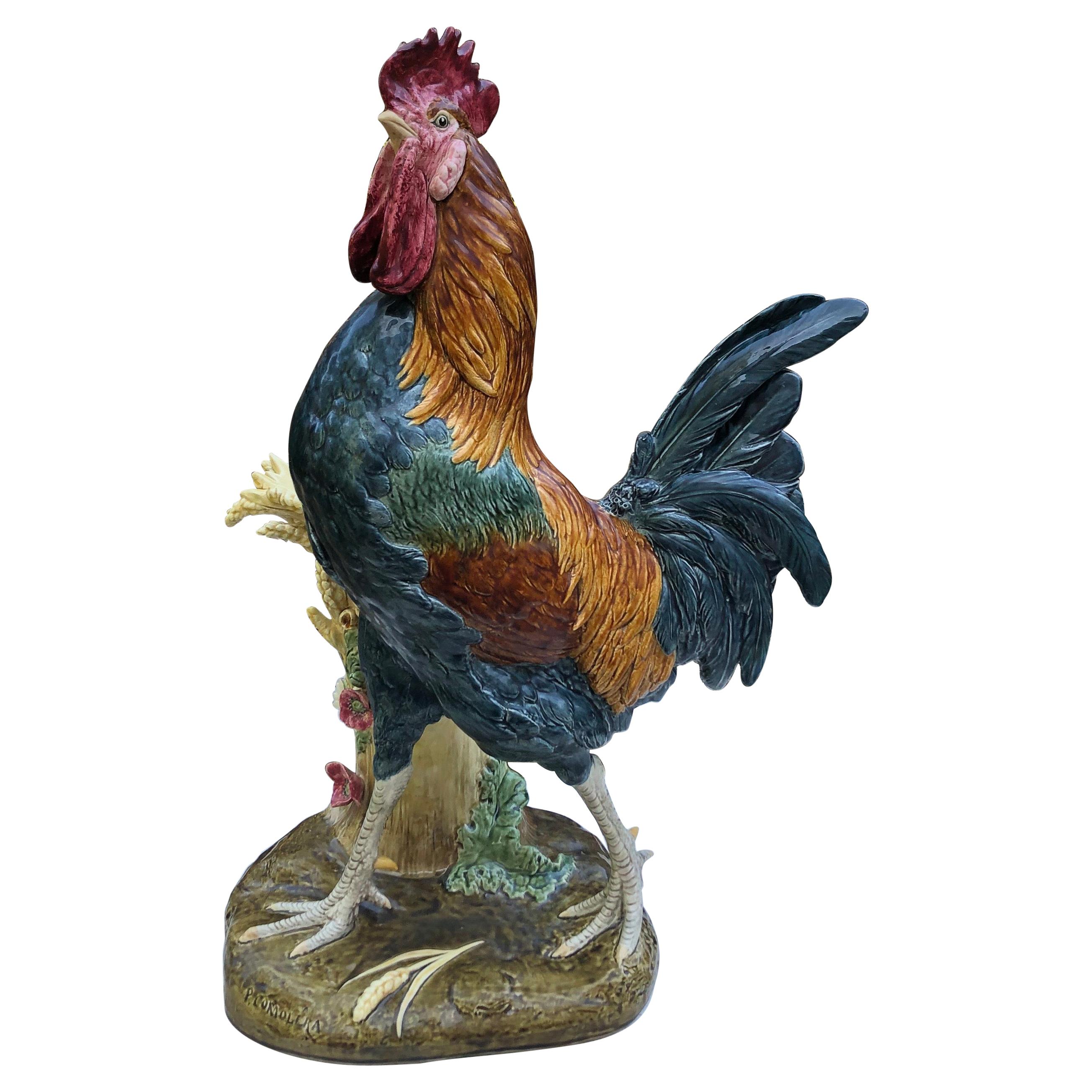 Monumental Majolica Rooster Vase Choisy Le Roi by Paul Comolera