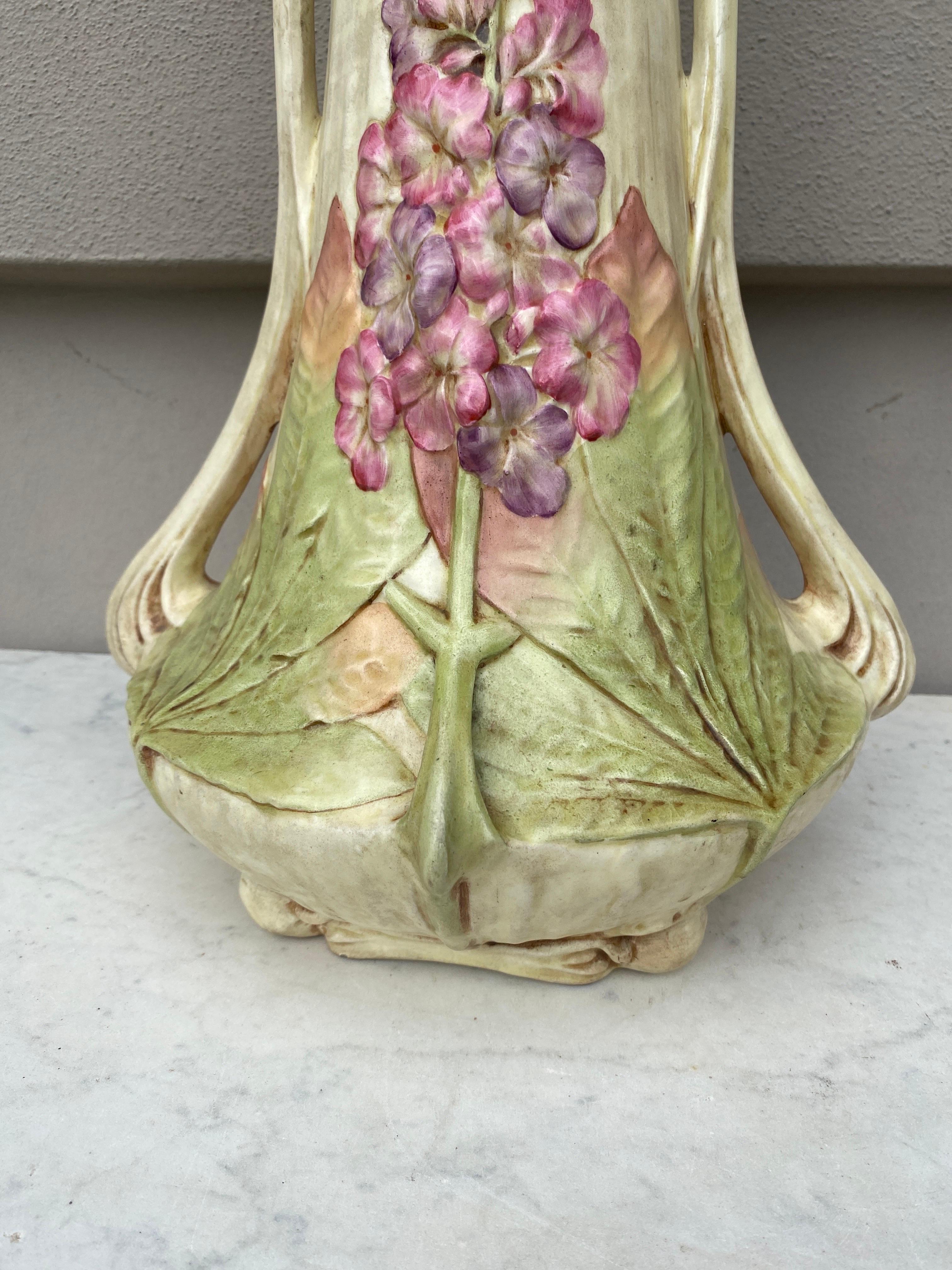 Monumental  Majolica Vase Art Nouveau Royal Dux Circa 1900 In Good Condition For Sale In Austin, TX