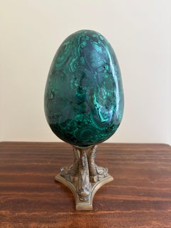 Monumental Malachite Egg on Brass Stand