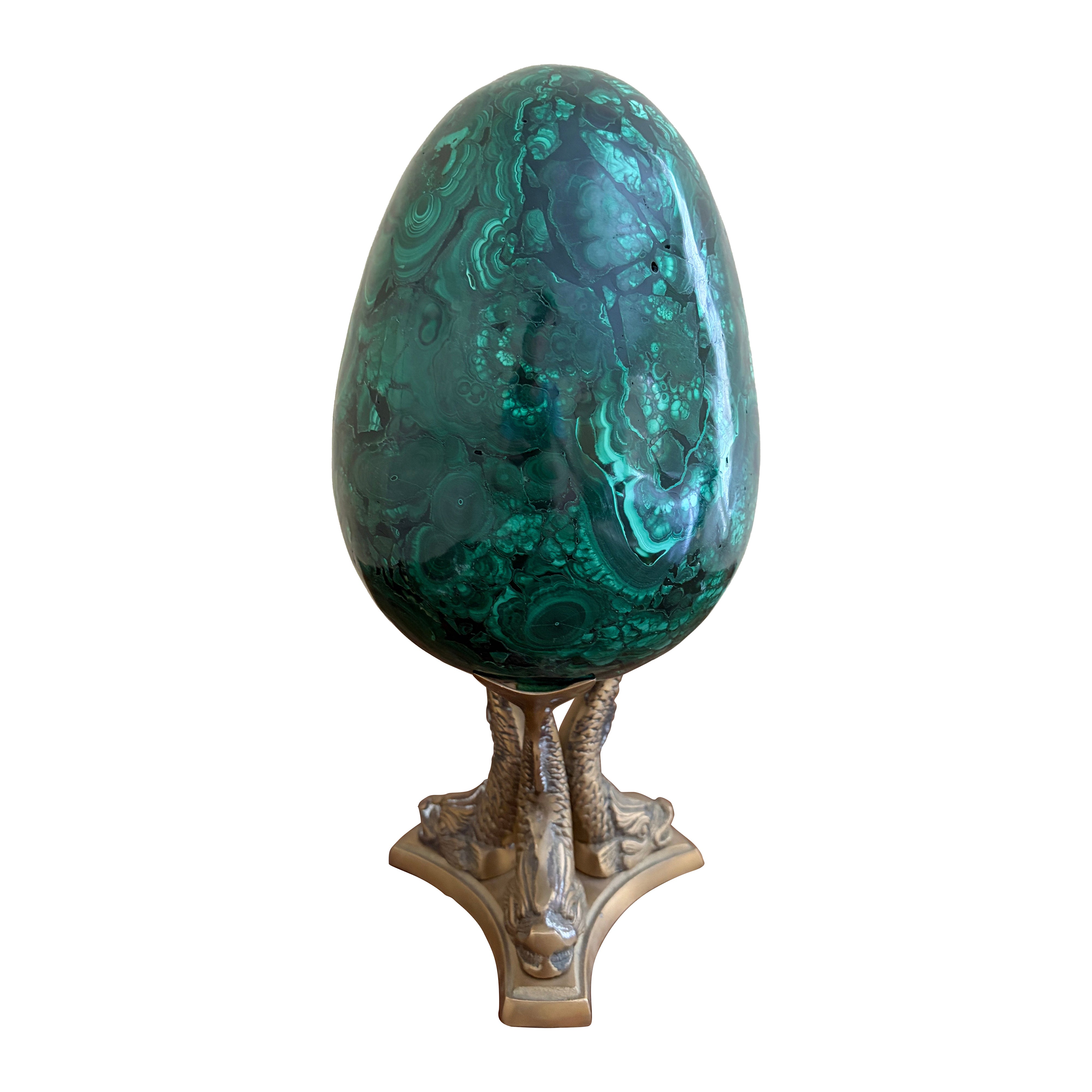 Monumental Malachite Egg on Brass Stand For Sale