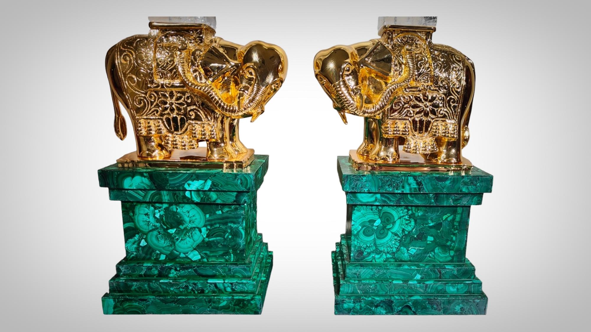 Monumental Malachite Obelisks In Malachite Quartz (Rock Crystal) And Gilt Bronze In Good Condition For Sale In Madrid, ES