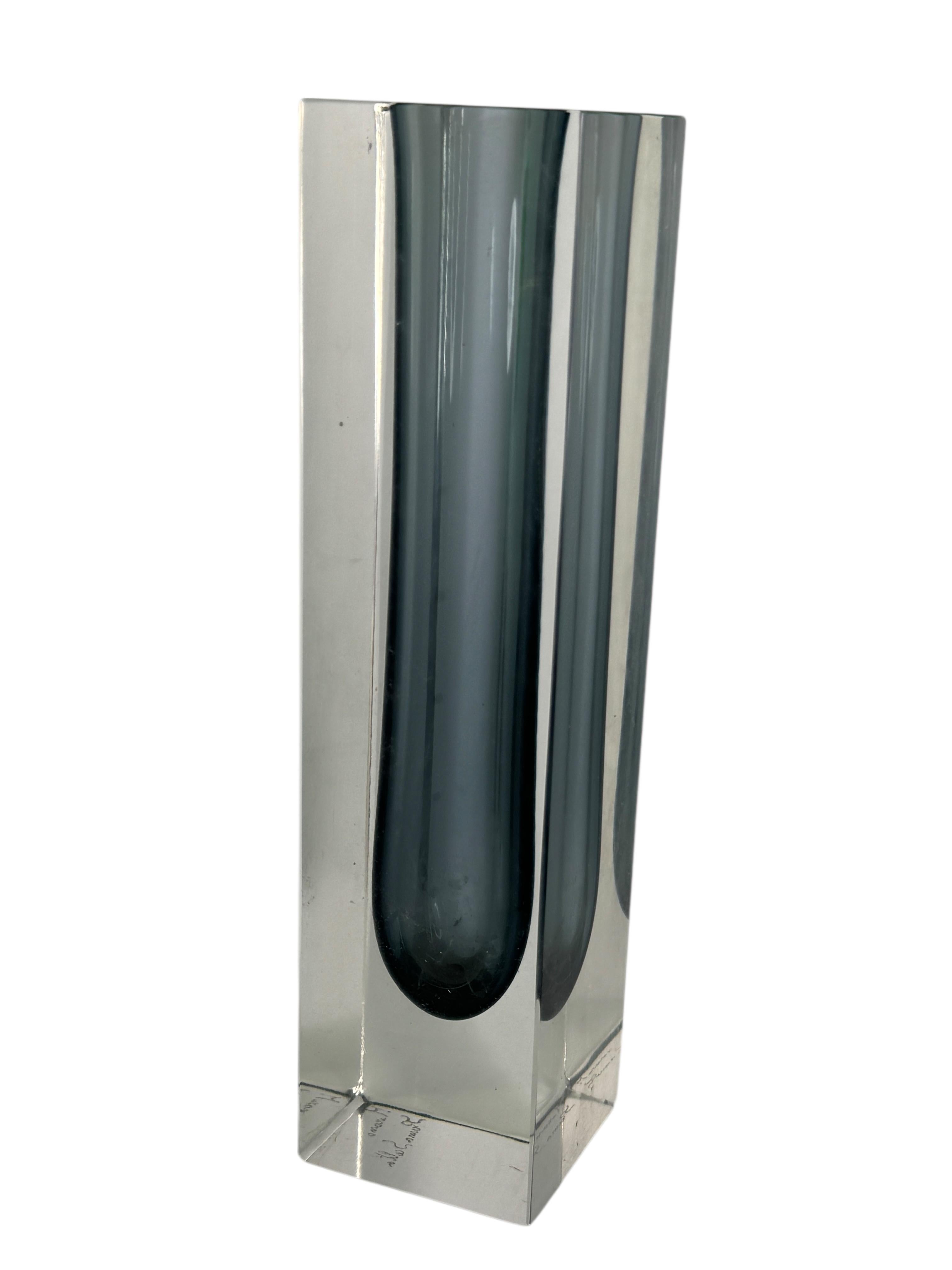 Monumental Jarrón Bloque Mandruzzato Gris y Transparente de Murano Glass Sommerso en venta 7