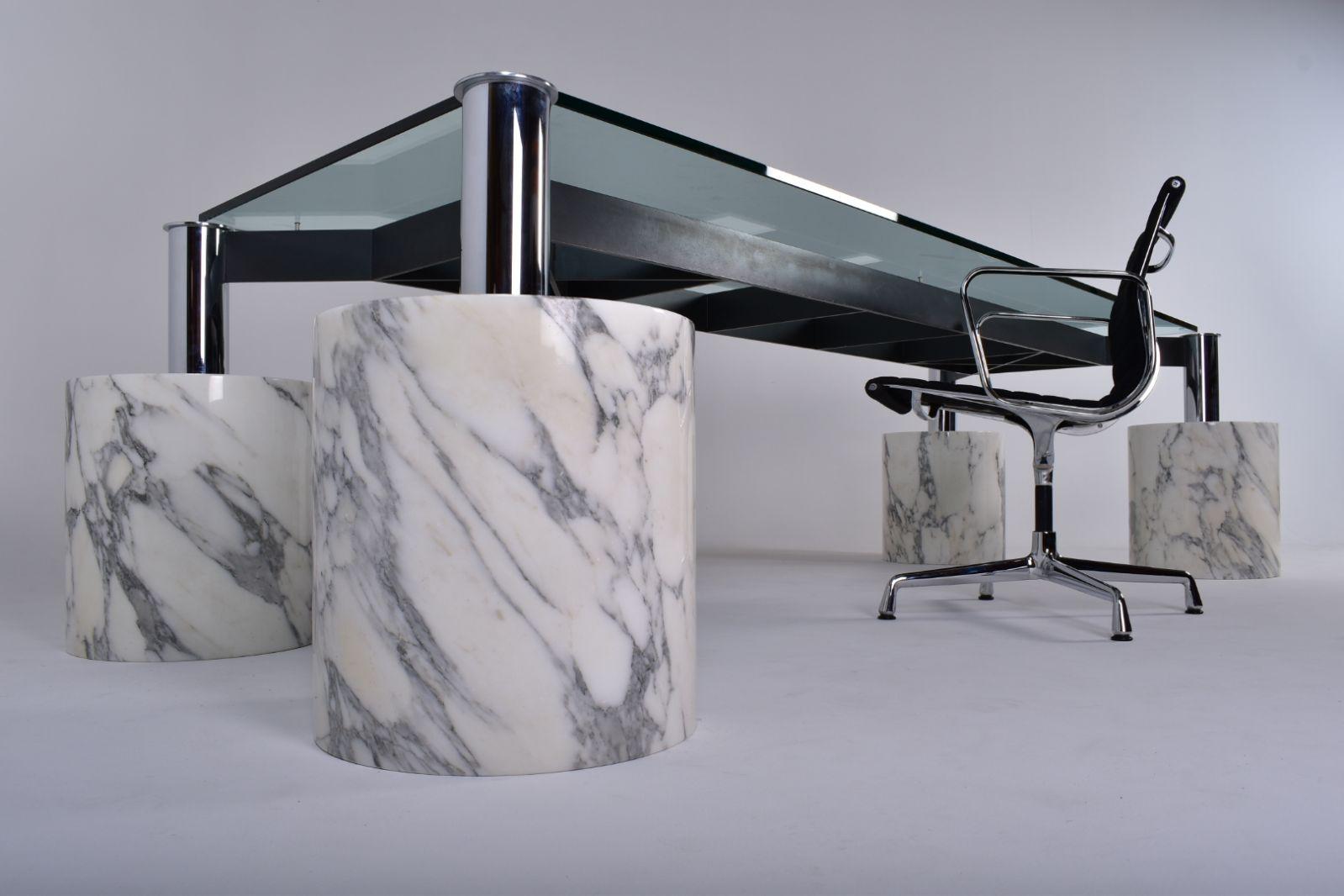 Mid-Century Modern Post Modern Marble and Glass Dining Room Table, Switzerland, 1980 For Sale