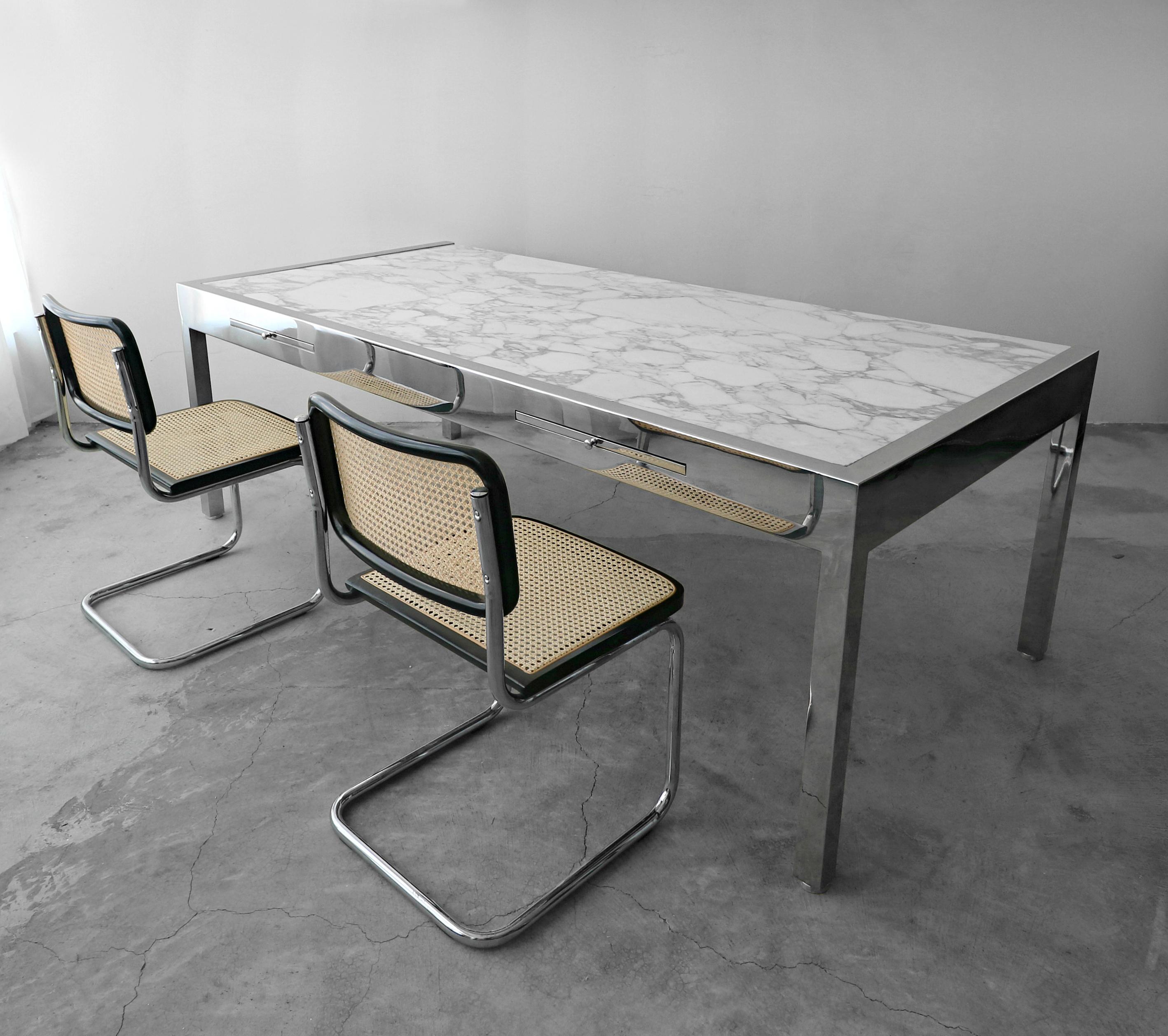 Modern Monumental Marble and Stainless Steel Executive Desk by Leon Rosen for Pace