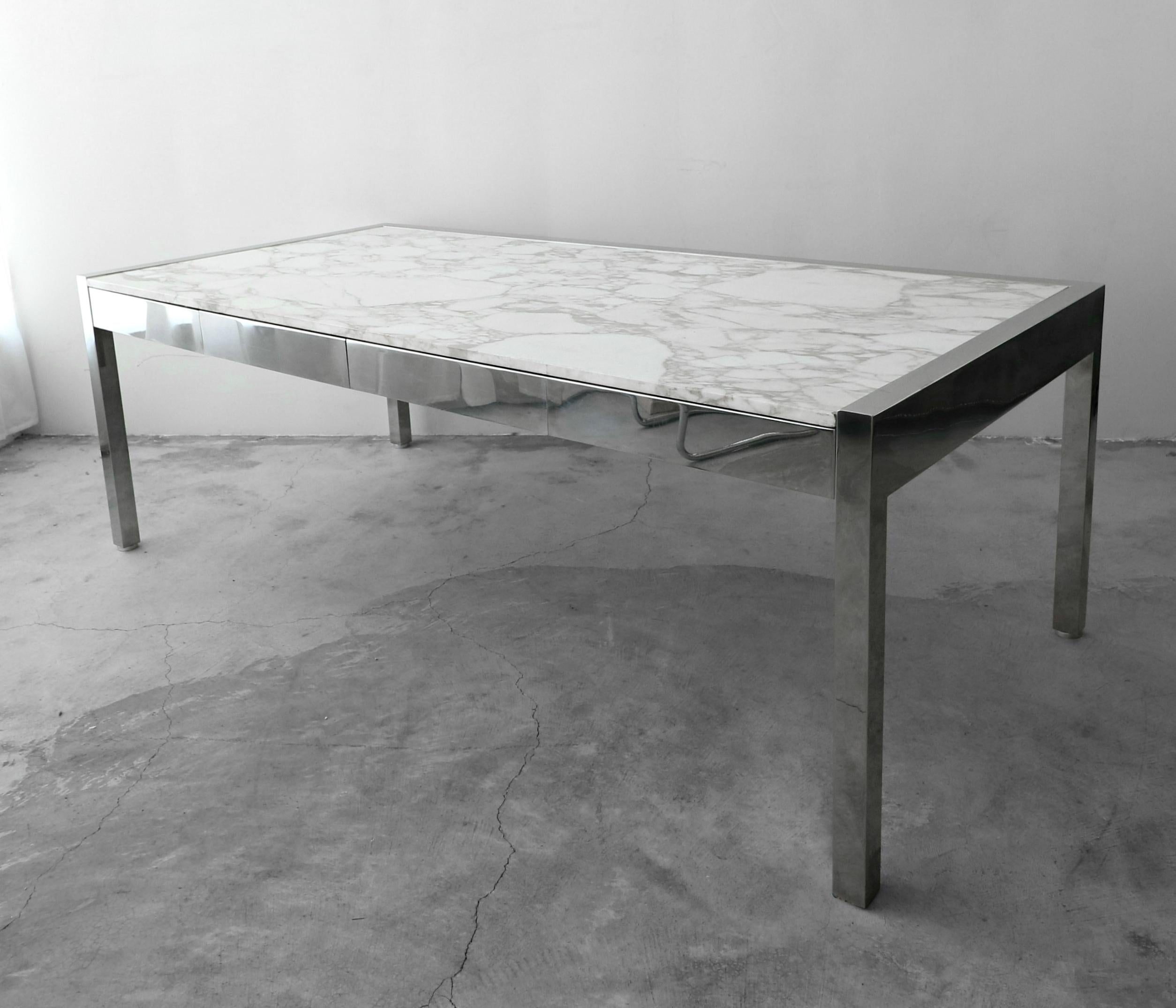 Polished Monumental Marble and Stainless Steel Executive Desk by Leon Rosen for Pace
