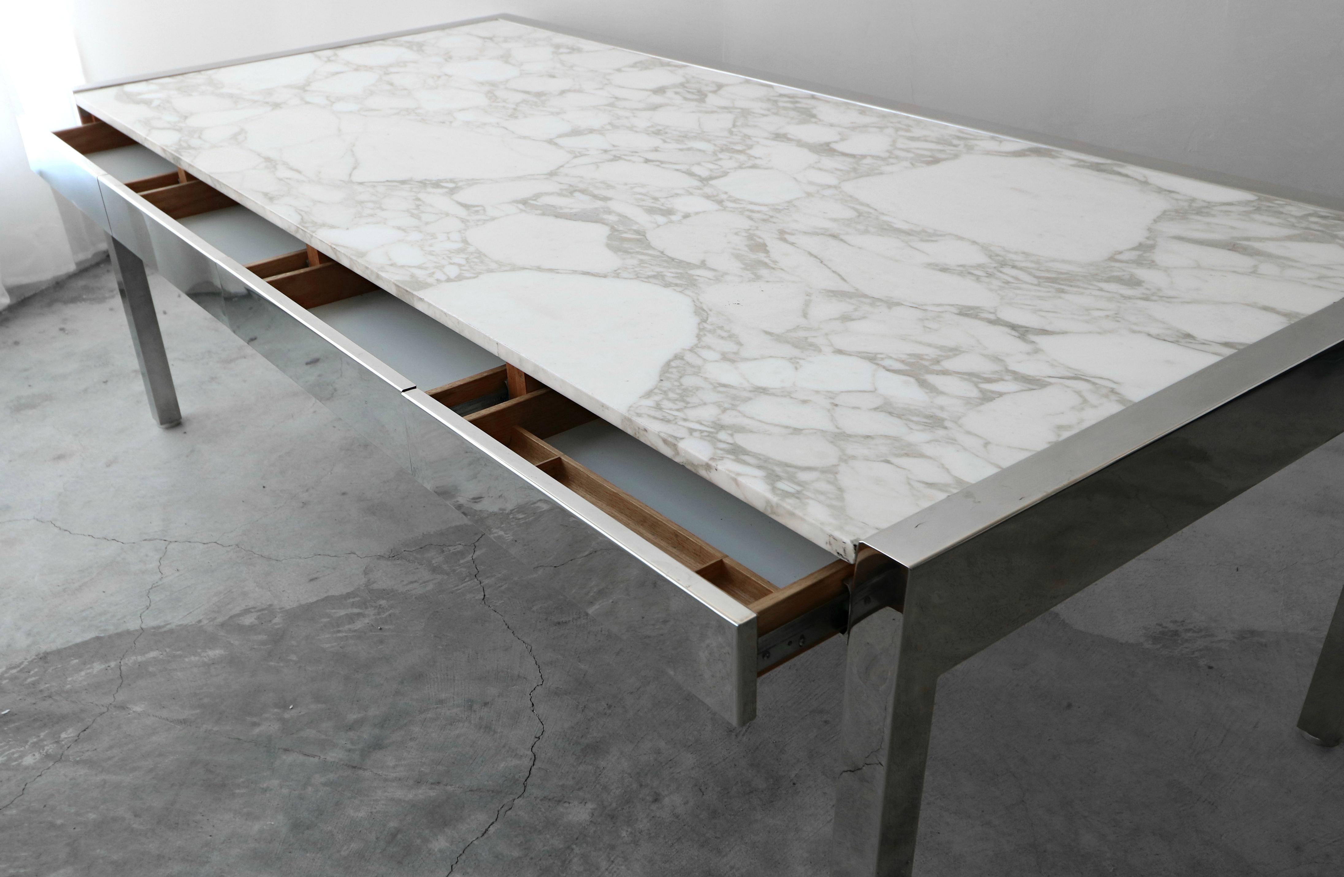 20th Century Monumental Marble and Stainless Steel Executive Desk by Leon Rosen for Pace