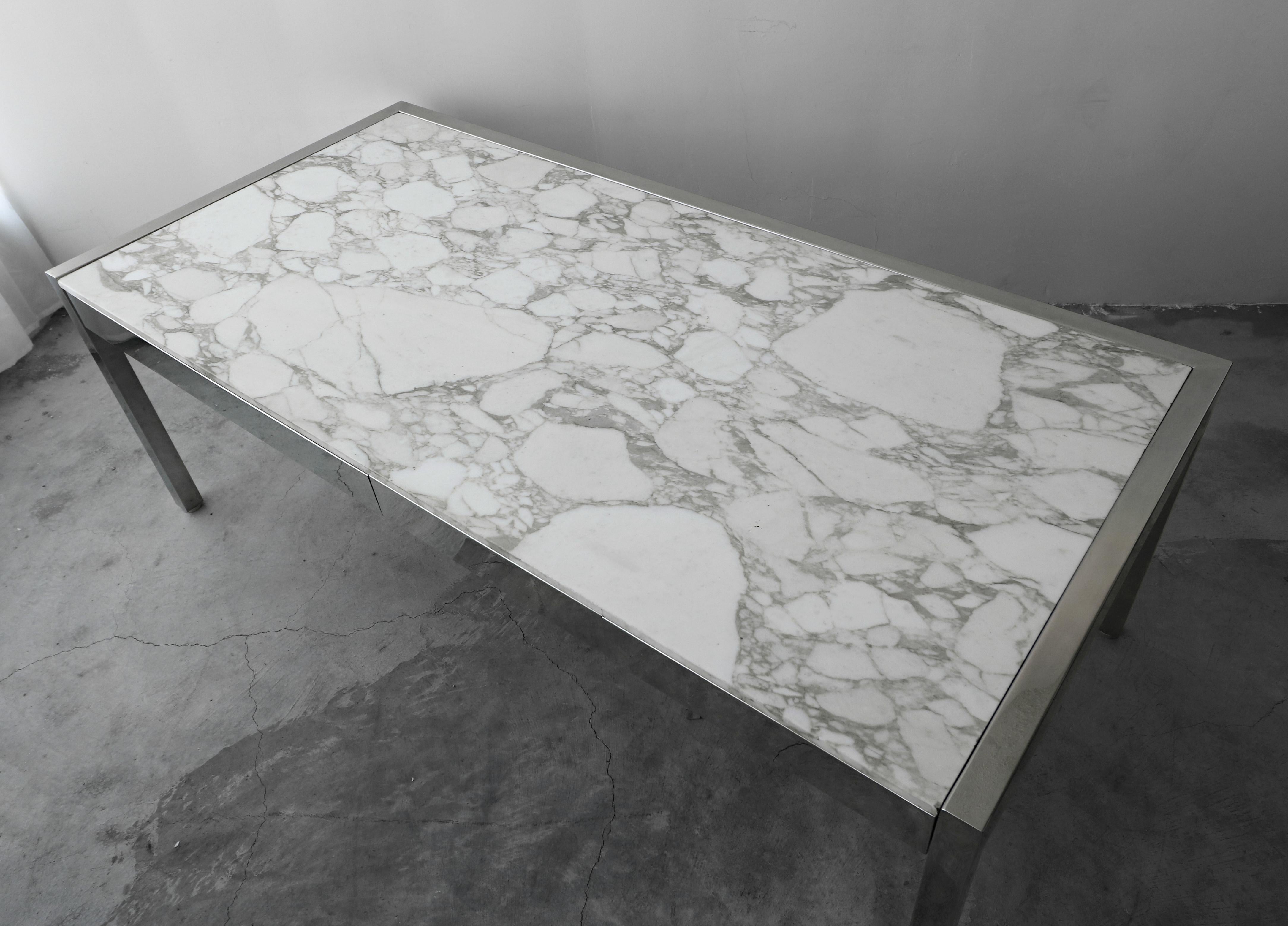 Monumental Marble and Stainless Steel Executive Desk by Leon Rosen for Pace 1