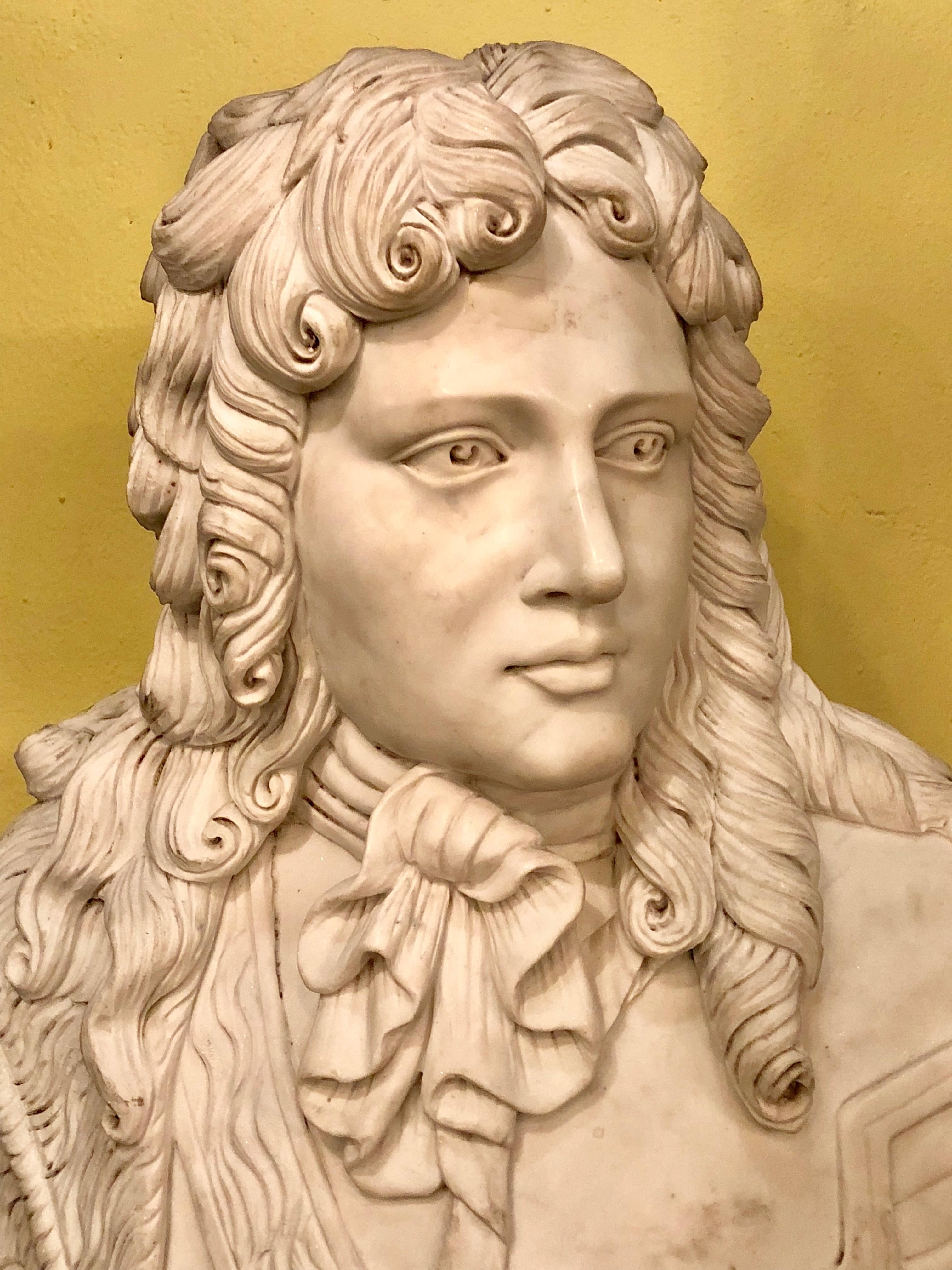 A monumental marble bust of a gentleman.