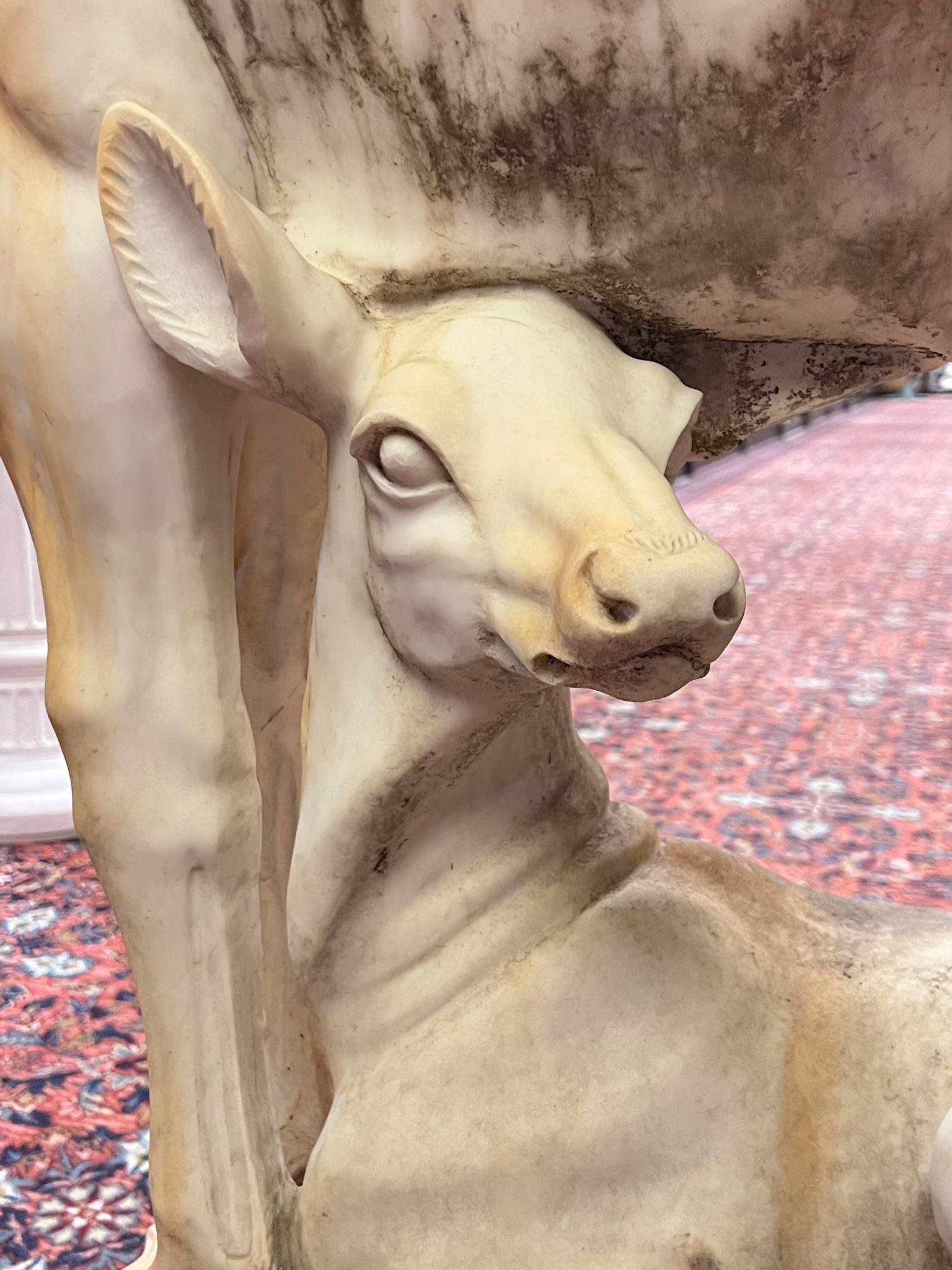 Monumental Marble Sculpture of Buck Deer and Fawn For Sale 11
