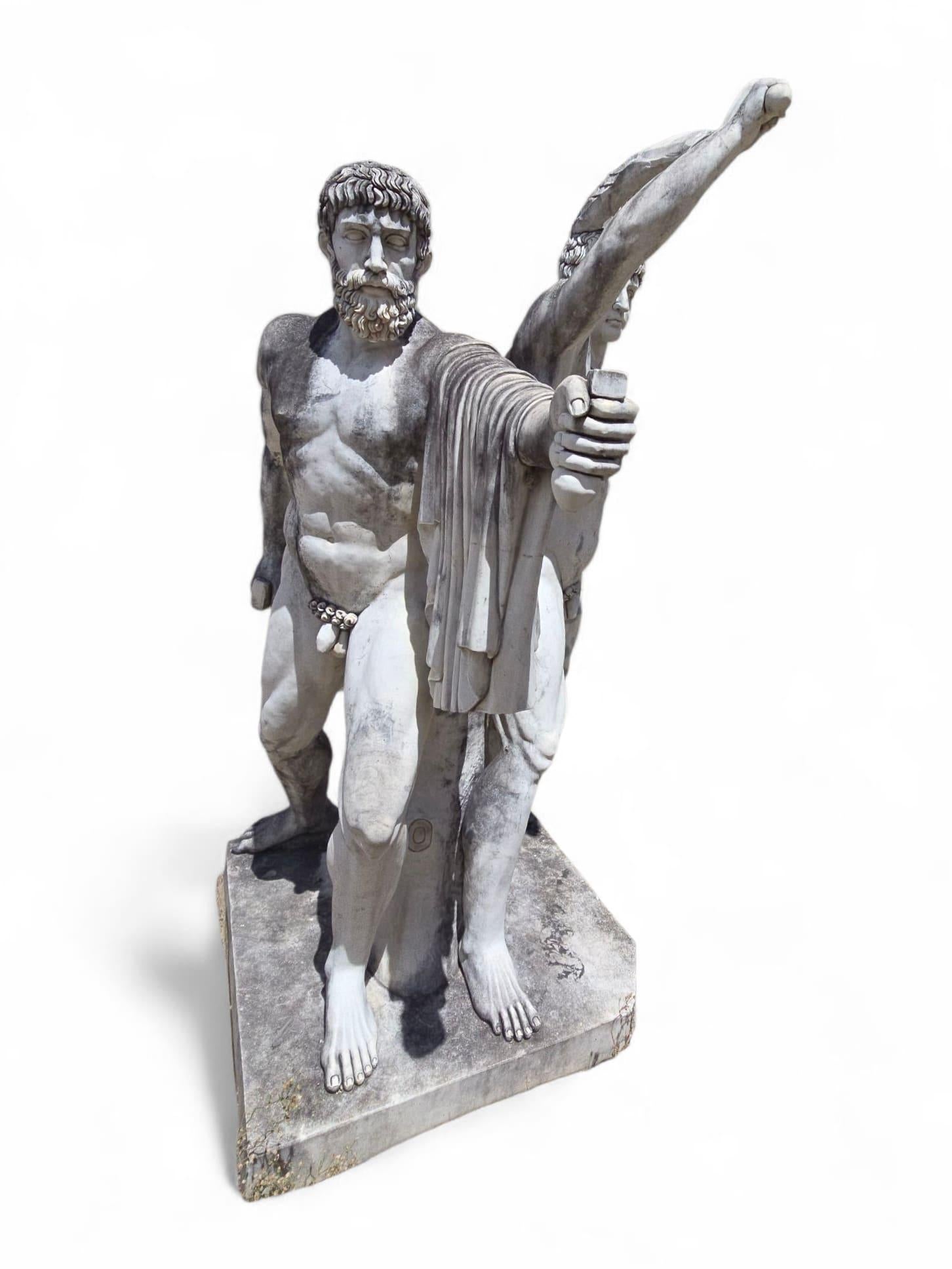Monumental Marble Sculpture of the Tyrannicides, Italian, Early 20th Century For Sale 8